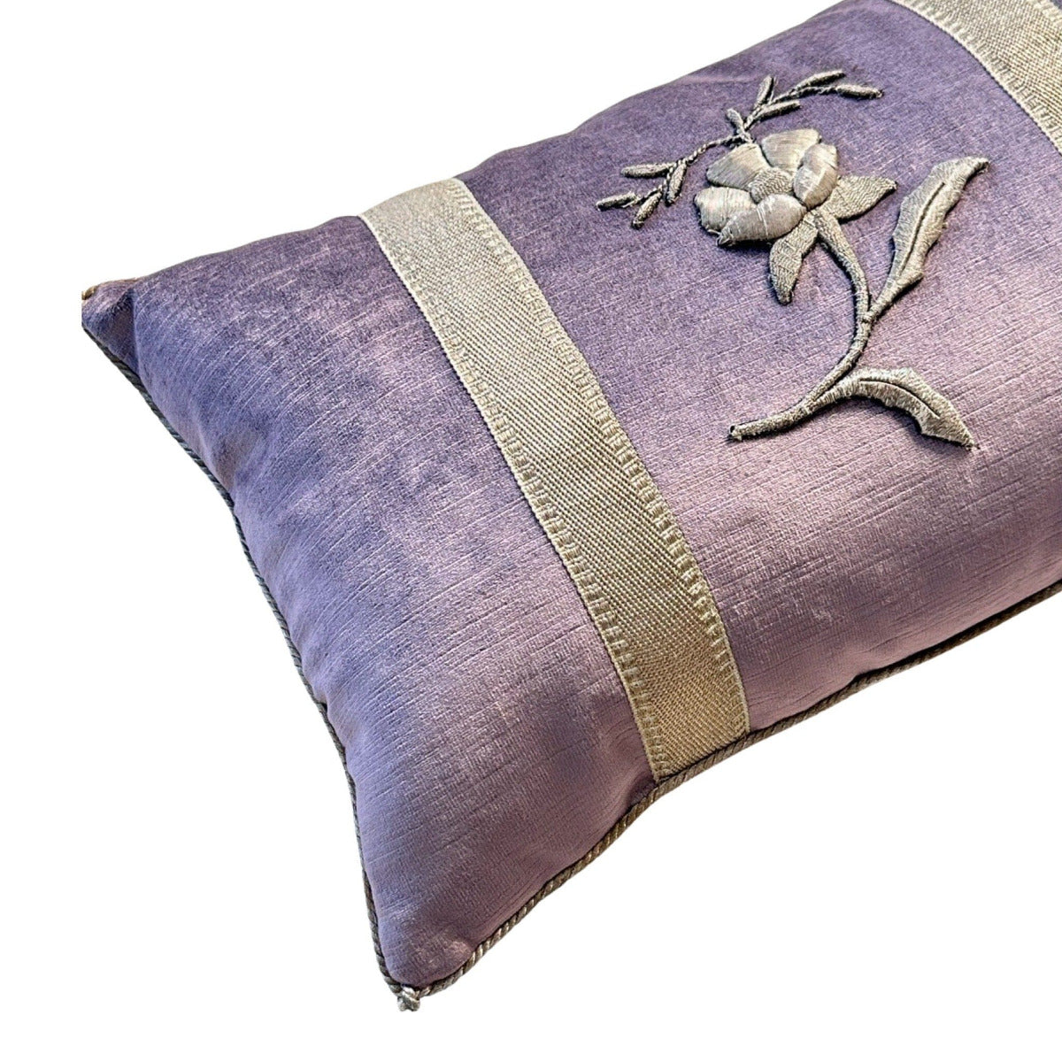 Antique European Raised Silver Embroidery (#E091123A&B | 11.5x18") Pillow B. Viz Design