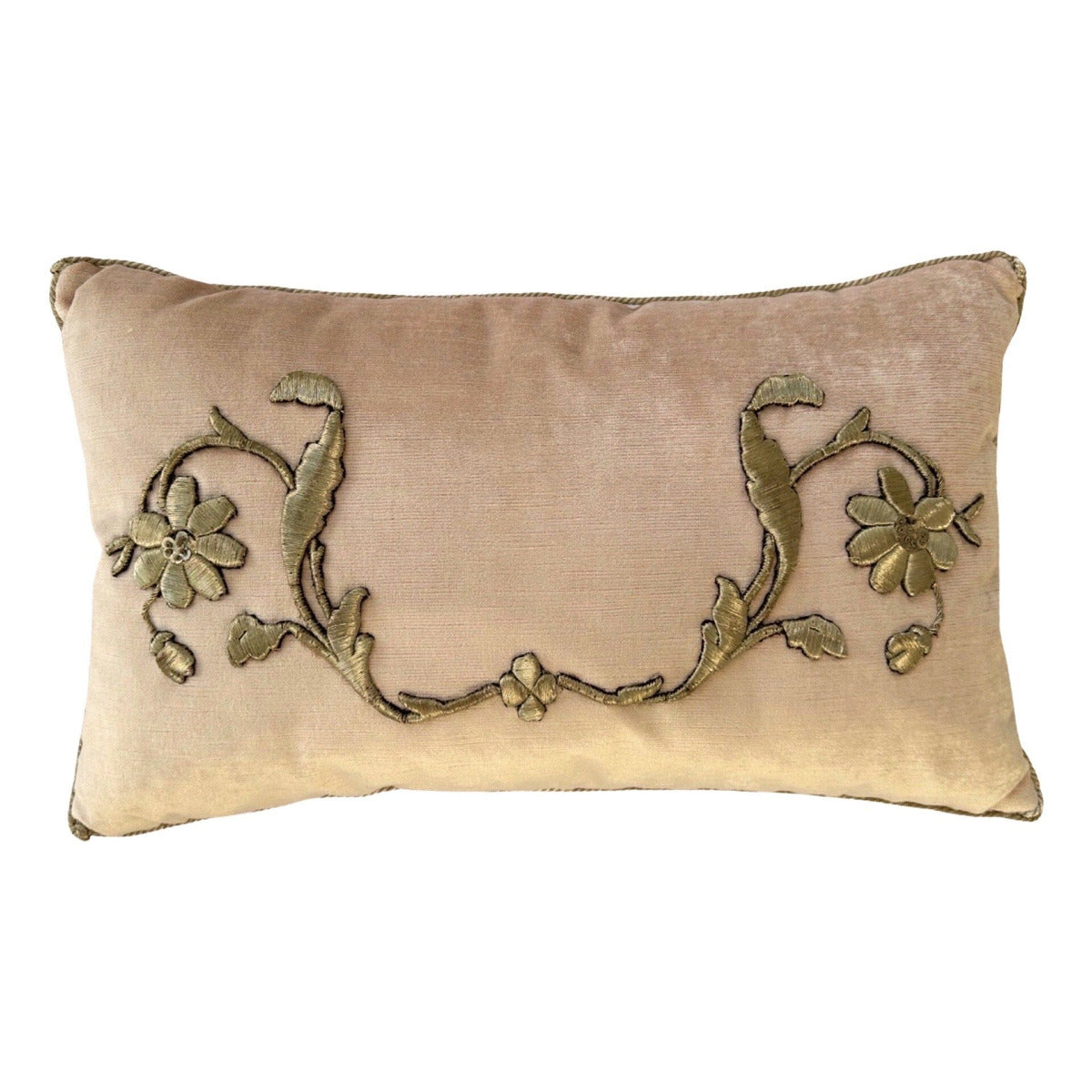 Antique European Raised Silver Metallic Embroidery Pillows | 12 x 19 1/2 E083123 New Pillows B. Viz Design 