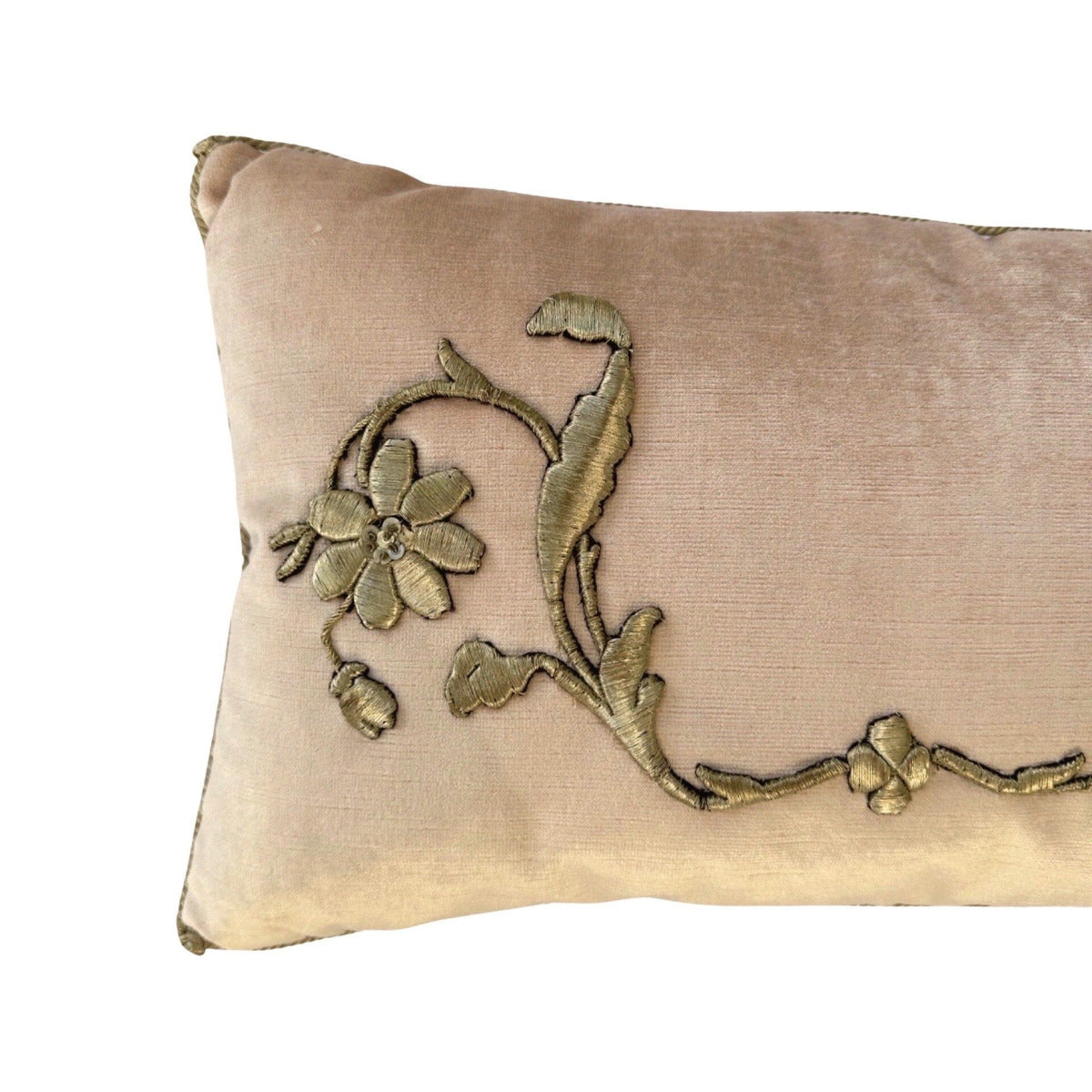 Antique European Raised Silver Metallic Embroidery Pillows | 12 x 19 1/2 E083123 New Pillows B. Viz Design 