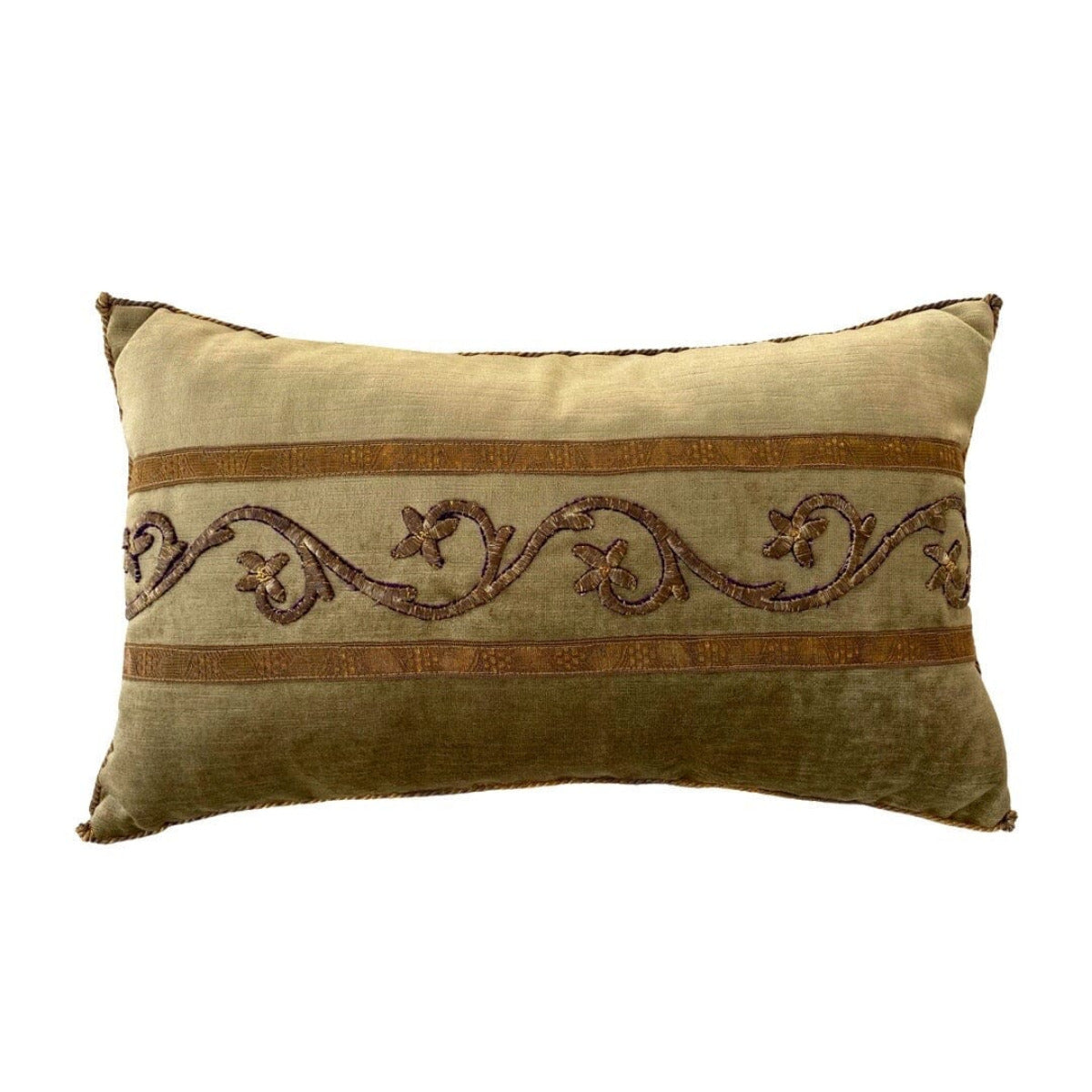 Antique Ottoman Empire Raised Gold Metallic Embroidery (#E032203A&B | 11 x 18") New Pillow B. Viz Design