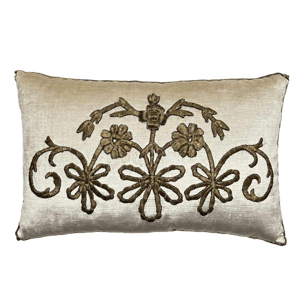 Antique Ottoman Empire Raised Gold Metallic Embroidery (#E042923 | 13 1/2 x 21") New Pillows B. Viz Design