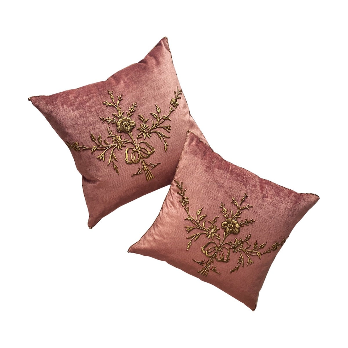 Antique Ottoman Empire Raised Gold Metallic Embroidery (#E050322A&B | 20 x 21 1/2") Pillow Pair B. Viz Design