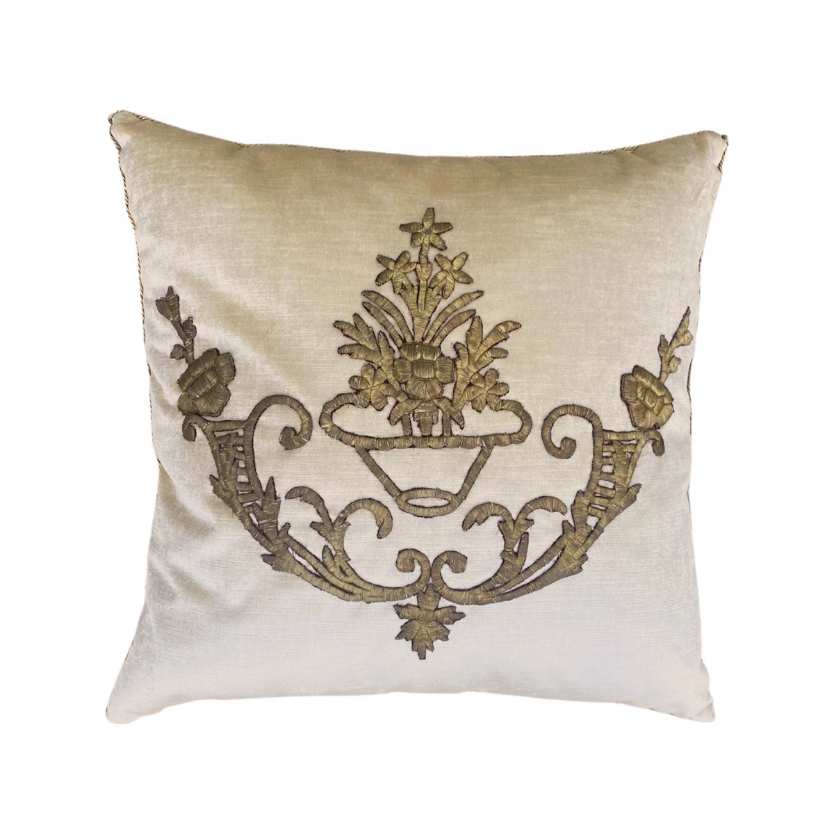 Antique Ottoman Empire Raised Gold Metallic Embroidery (#E053022A&B | 21 x 21") Pillow Pair B. Viz Design