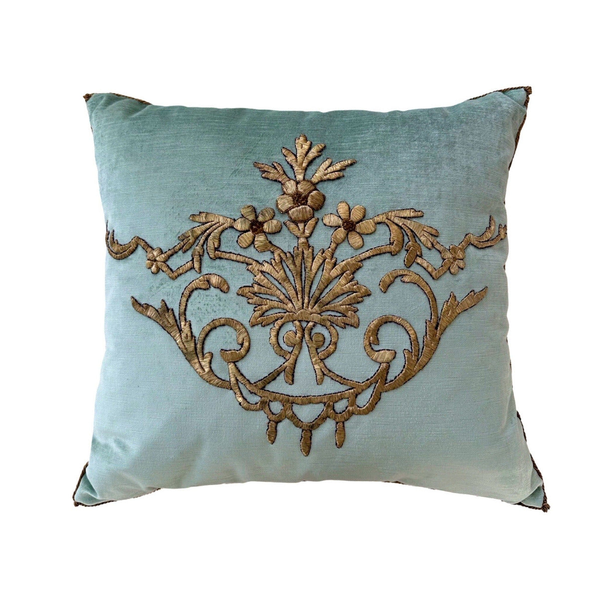 Antique Ottoman Empire Raised Gold Metallic Embroidery (#E060623 | 21 x 22 1/2") New Pillows B. Viz Design