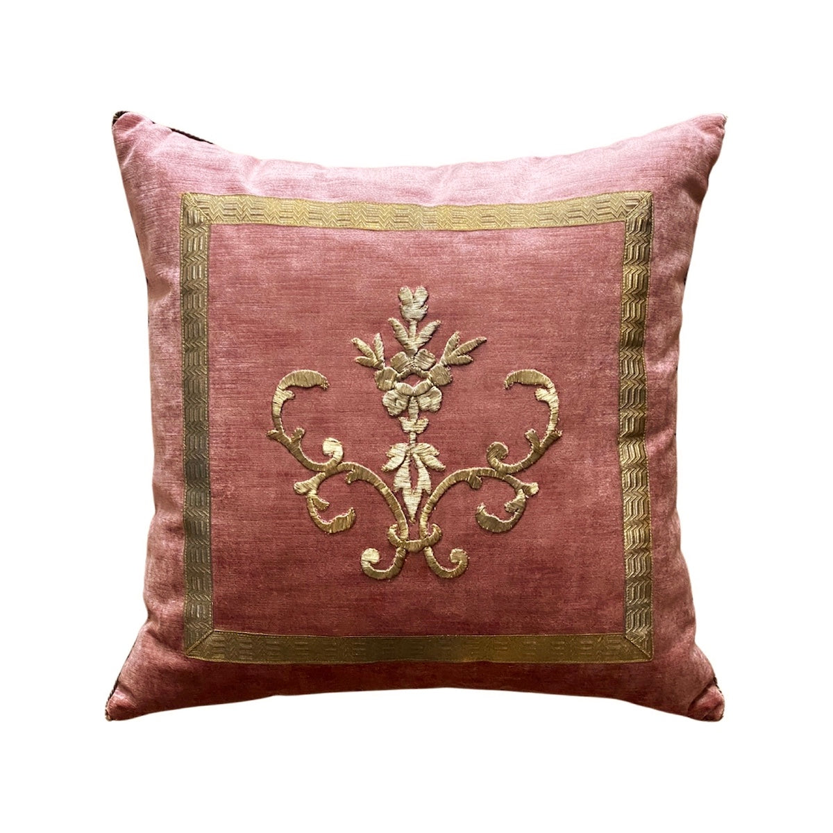 Antique Ottoman Empire Raised Gold Metallic Embroidery (#E061922A&B | 20 x 20″) Pillow Pair B. Viz Design