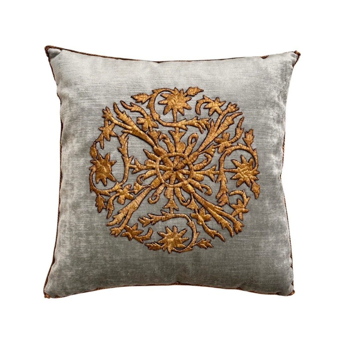 Antique Ottoman Empire Raised Gold Metallic Embroidery (#E103022 | 15 1/2 x 15 1/2") New Pillows B. Viz Design