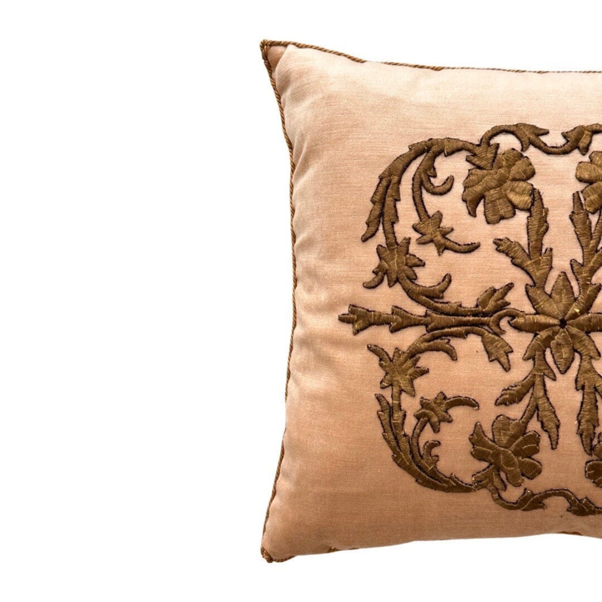Antique Ottoman Empire Raised Gold Metallic Embroidery (#E112822| 17 1/2 x 18 1/2") New Pillows B. Viz Design