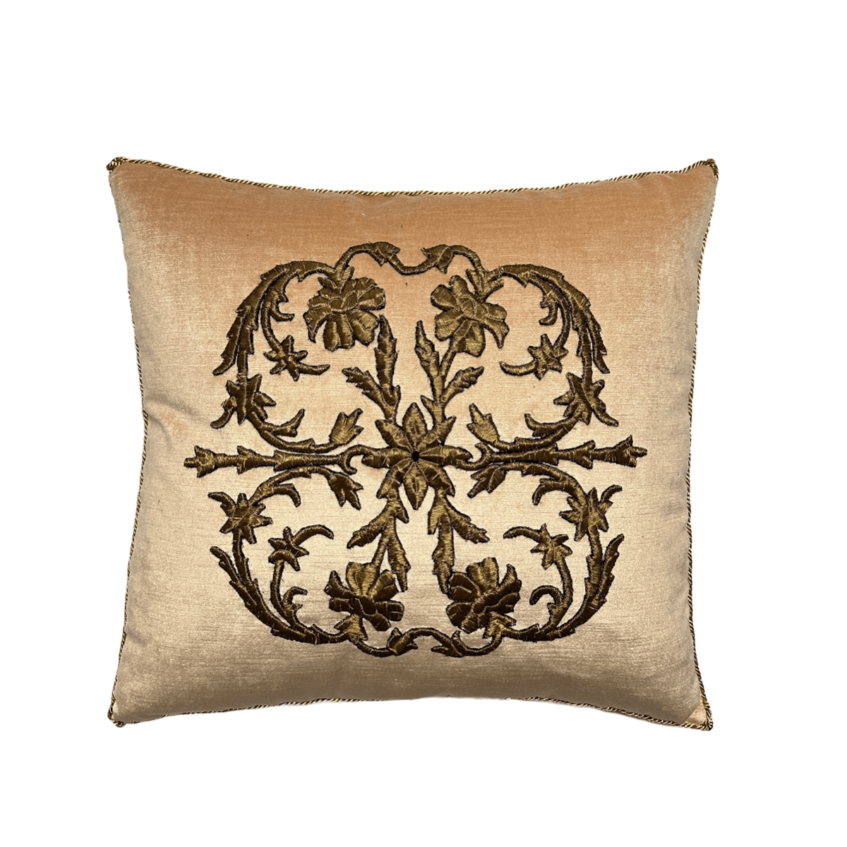 Antique Ottoman Empire Raised Gold Metallic Embroidery (#E112822| 17 1/2 x 18 1/2") New Pillows B. Viz Design