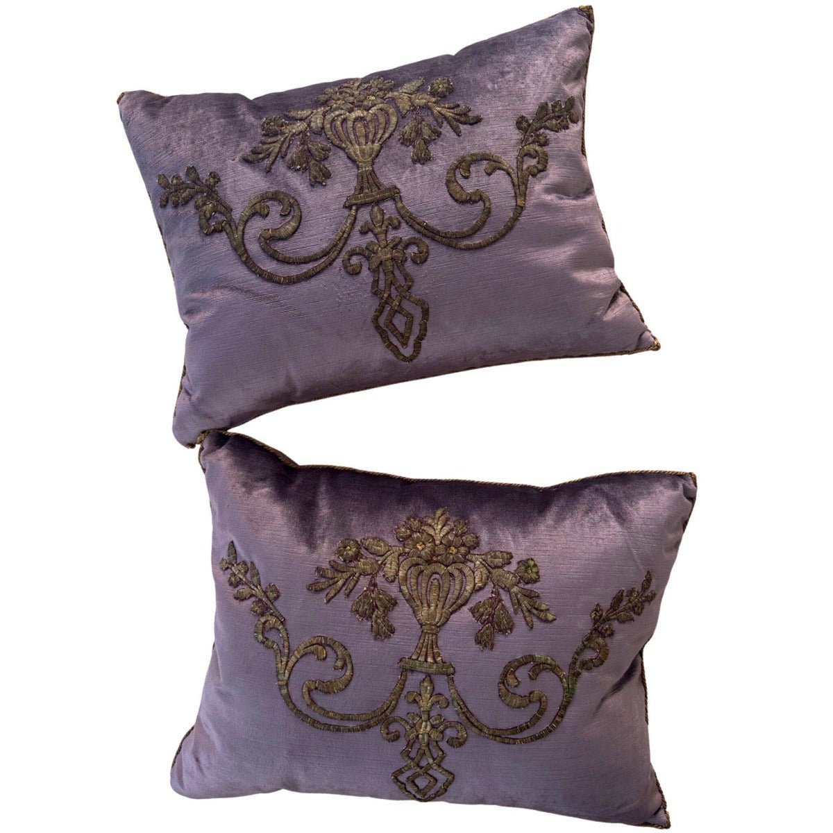 Antique Ottoman Empire Raised Gold Metallic Embroidery Pillow (#E061523A&B | 19 1/2x15") New Pillows B. Viz Design