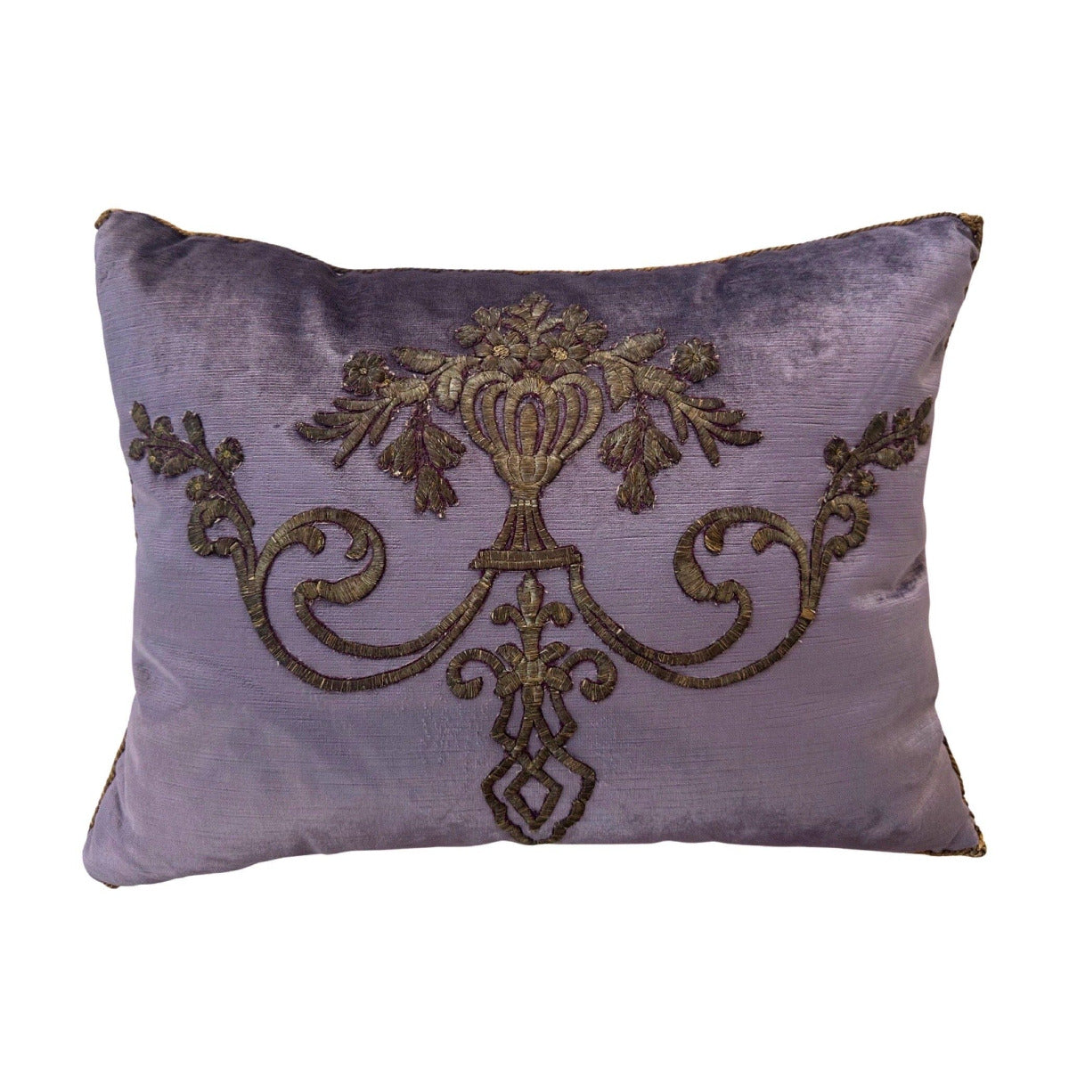 Antique Ottoman Empire Raised Gold Metallic Embroidery Pillow (#E061523A&B | 19 1/2x15") New Pillows B. Viz Design