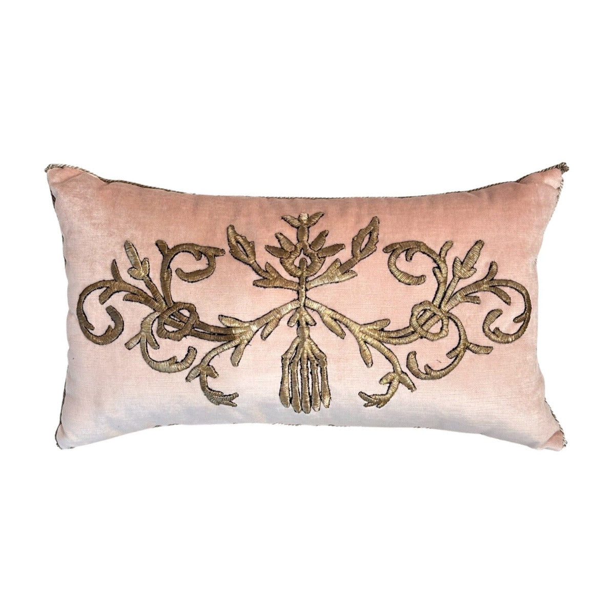 Antique Ottoman Empire Raised Warm Silver Metallic Embroidery (#E042223 | 13 x 22 1/2") Pillow B. Viz Design