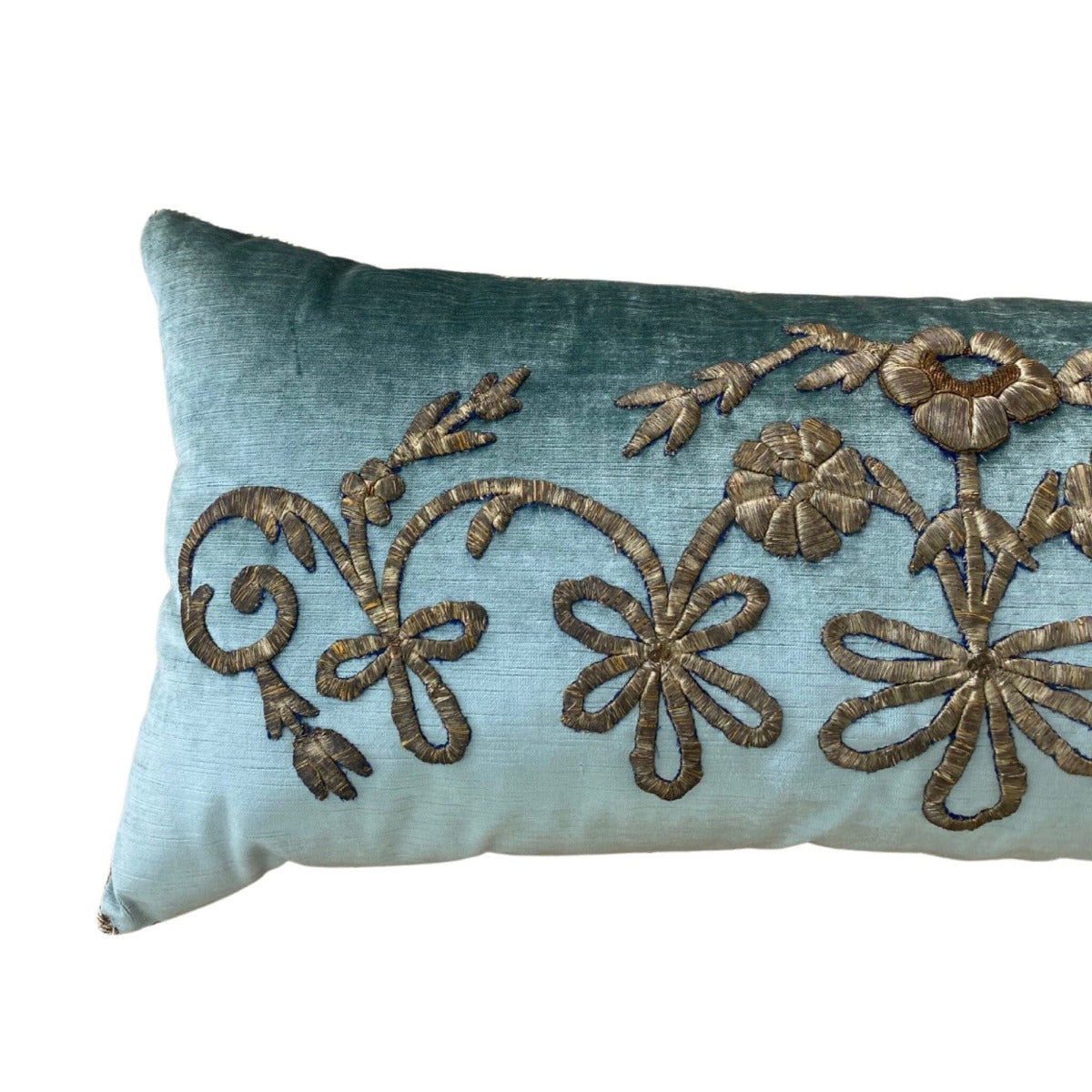 Antique Ottoman Empire Raised Warm Silver Metallic Embroidery (#E120622 | 14 x 30') New Pillows B. Viz Design