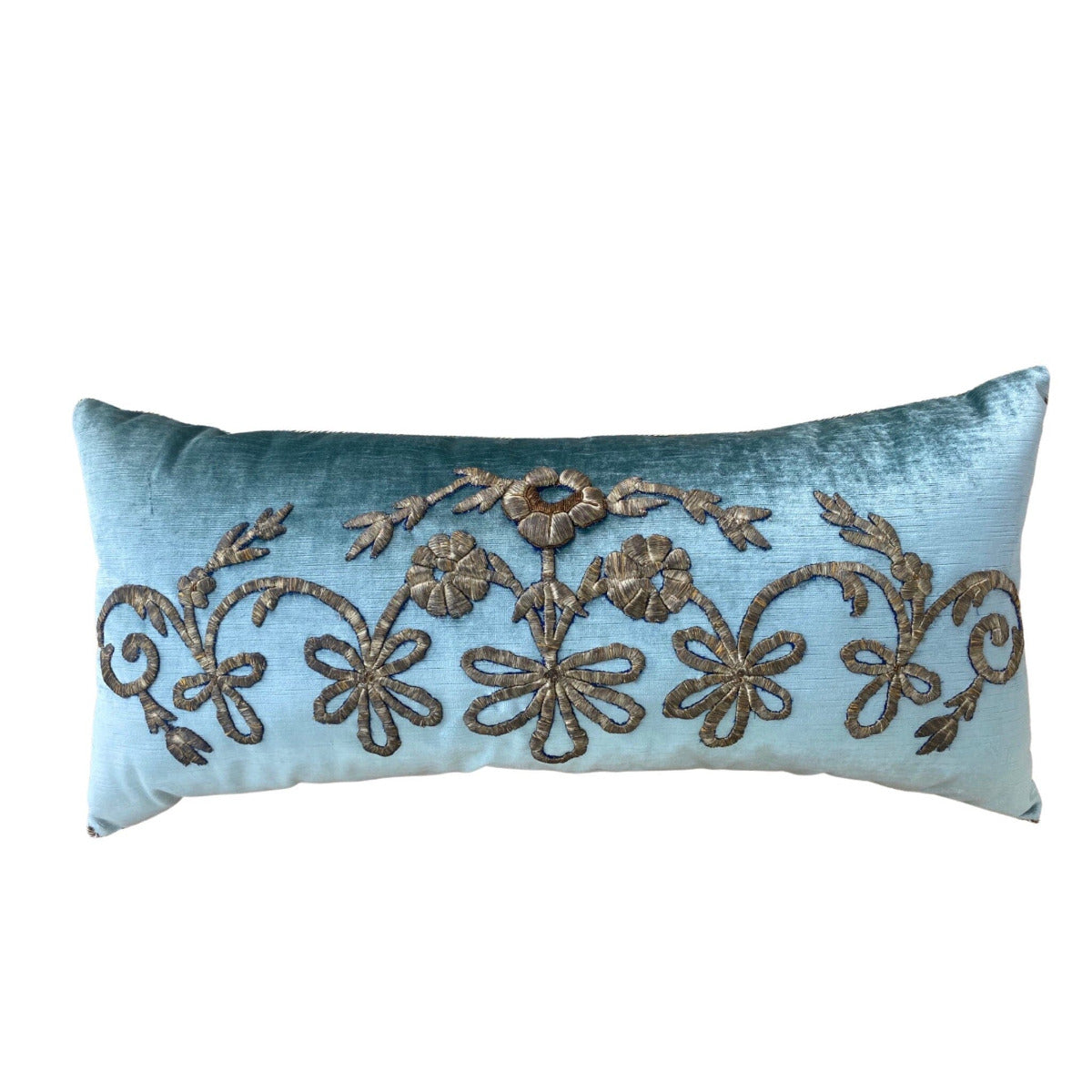 Antique Ottoman Empire Raised Warm Silver Metallic Embroidery (#E120622 | 14 x 30') New Pillows B. Viz Design