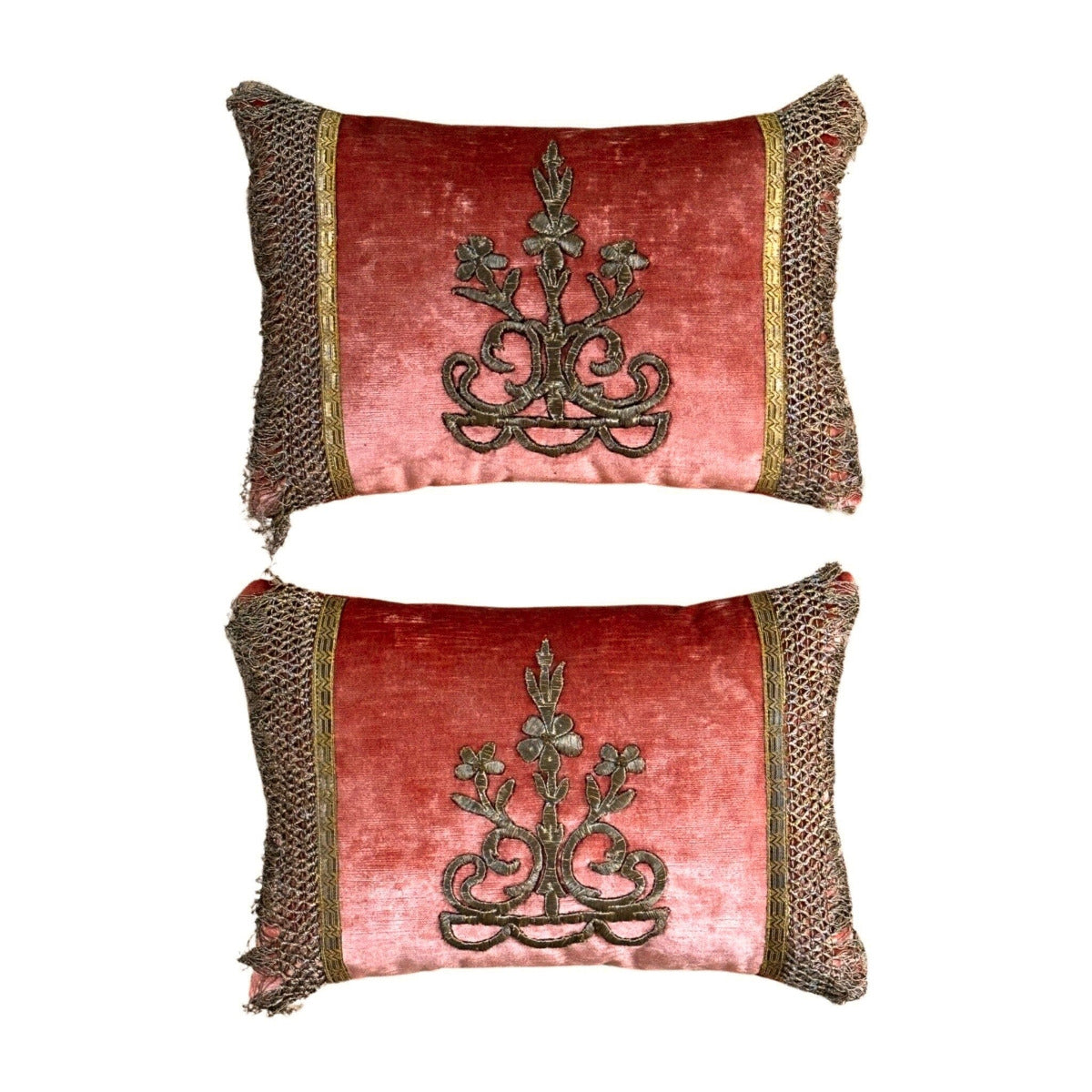 Antique Ottoman Raised Gold Metallic Embroidery (#E071723A&B| 12" x 17") New Pillows B. Viz Design