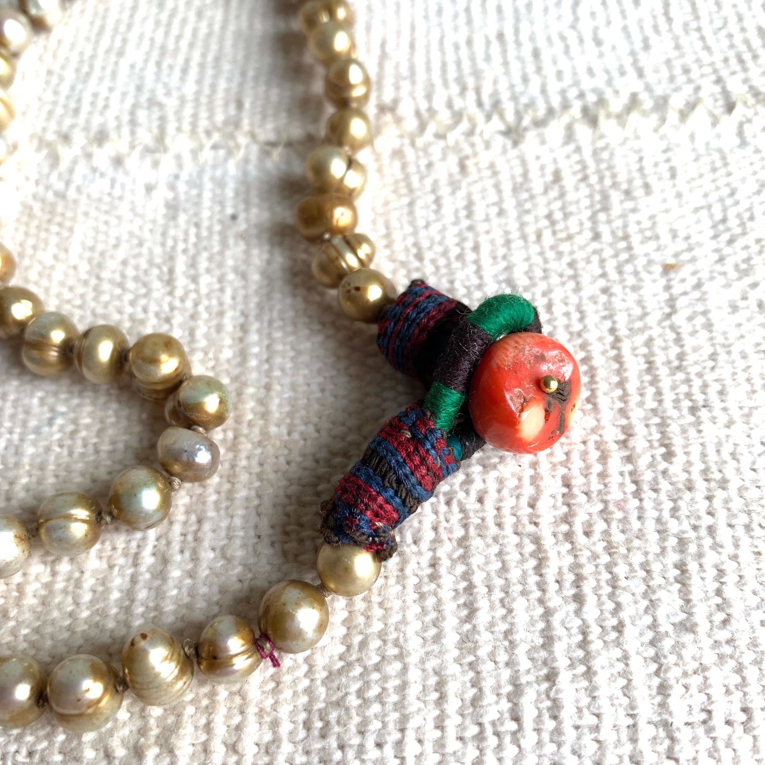 Antiqued Pearl Necklace with Pomegranate Pendant Necklace Tribal Tent