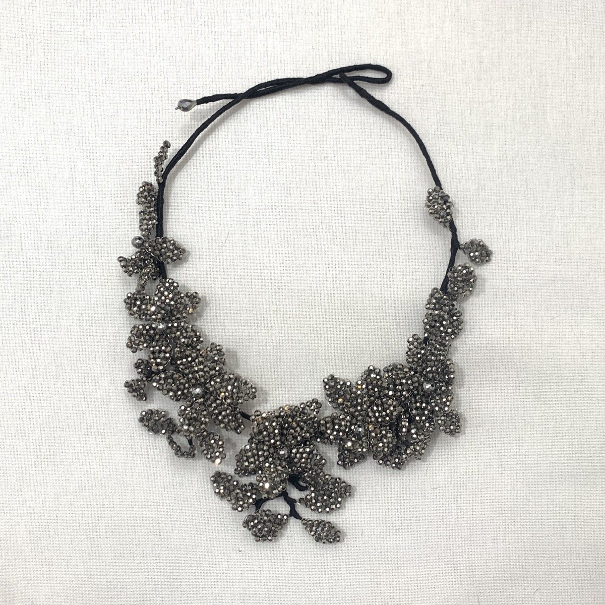 Beaded Flower Necklace Necklace B. Viz Design Gunmetal 