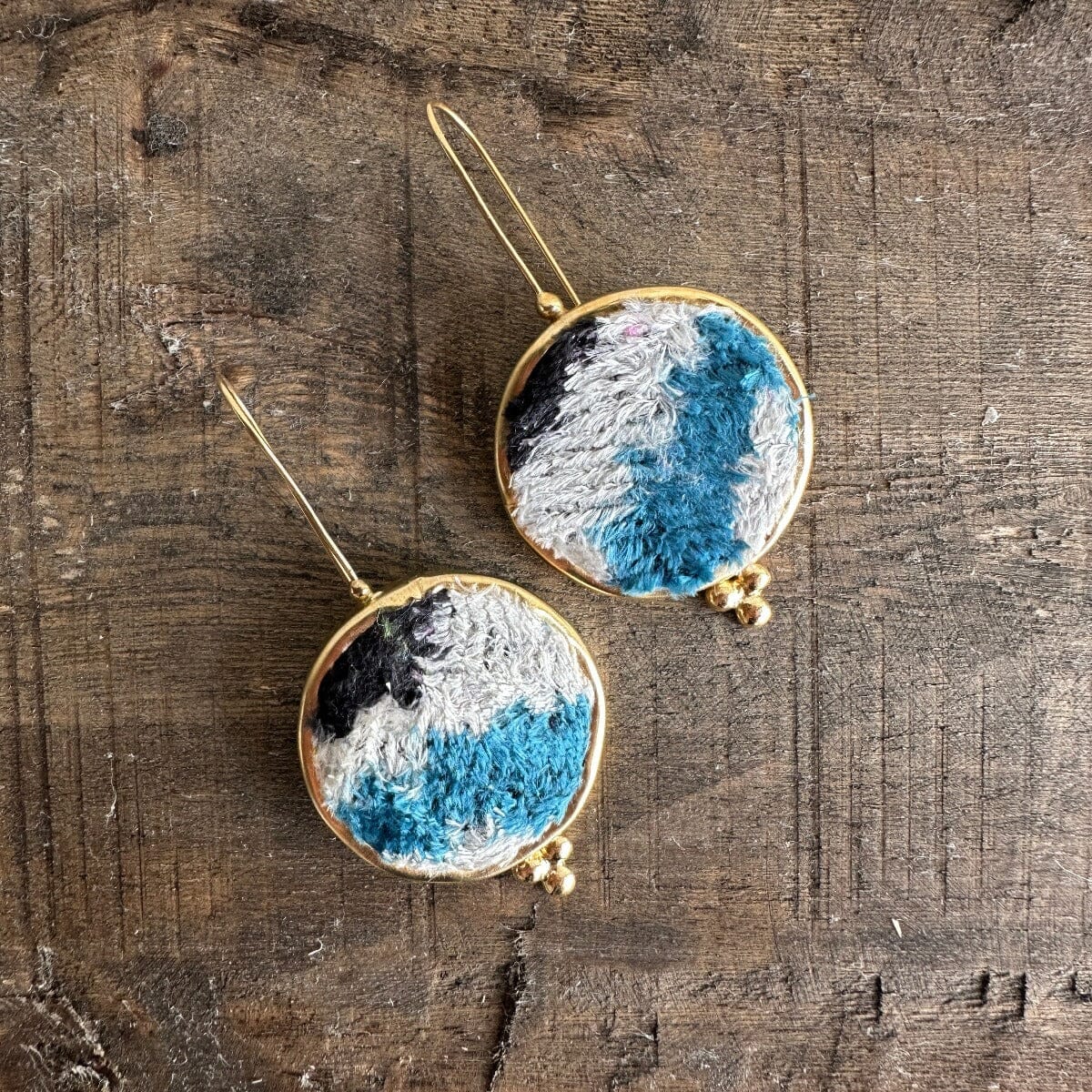 Hand Crafted Ottoman Vintage Textile Earrings - Round Earrings Eyup Gunduz D