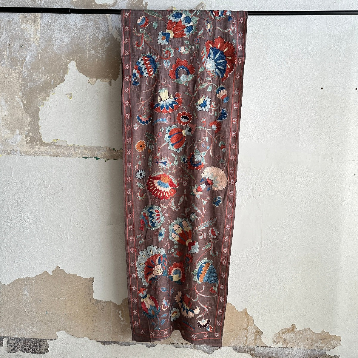 Hand Stitched All Silk Suzani (CSSU240322 | 28 x 127") Suzani Aziz Suzani