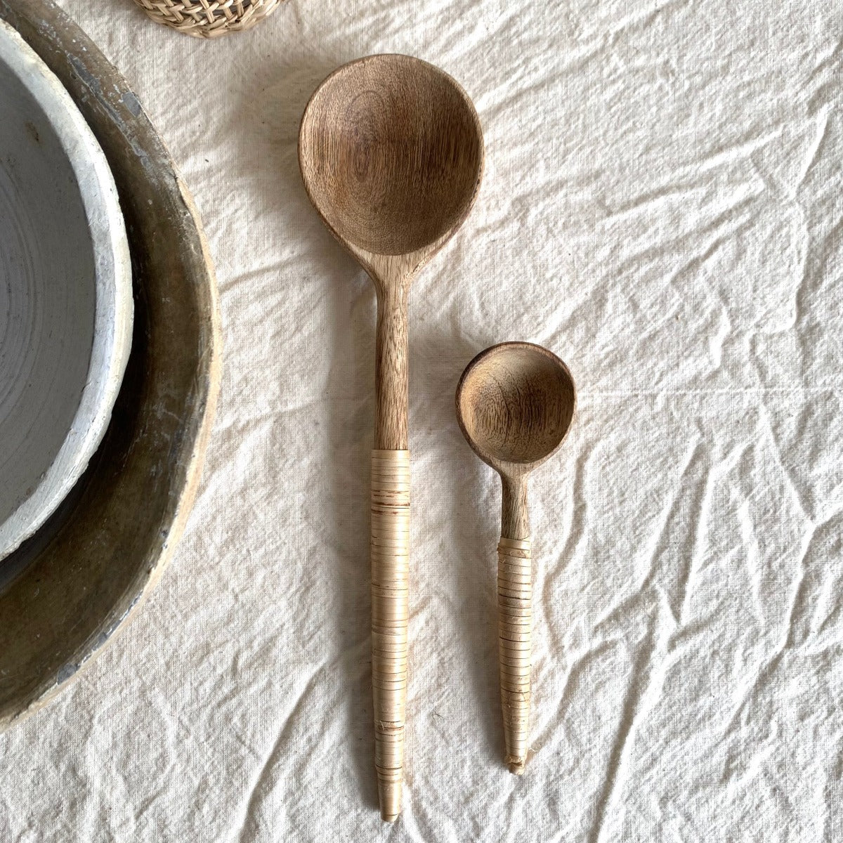 Mango Wood Spoon with Rattan Wrapped Handle Kitchen Homart