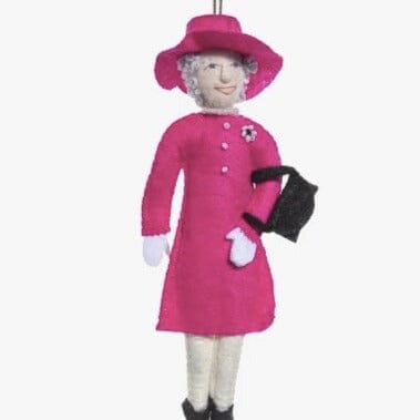 "Queen Elizabeth II" Felt Ornament (Magenta Dress) Holiday Ornaments Silk Road Bazaar