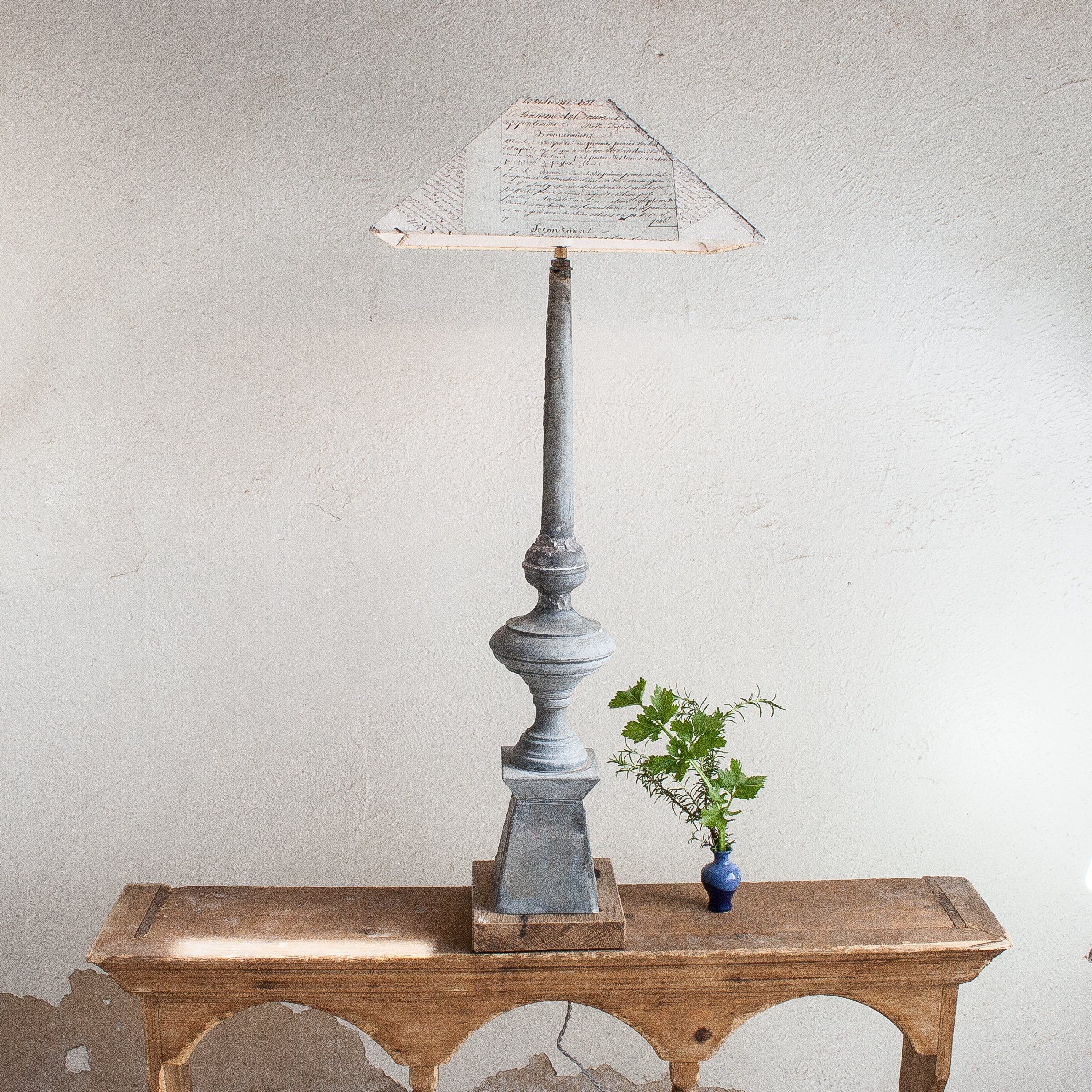 Tall Antique Zinc Architectural Fragment Lamp Lamp Rebecca Vizard 