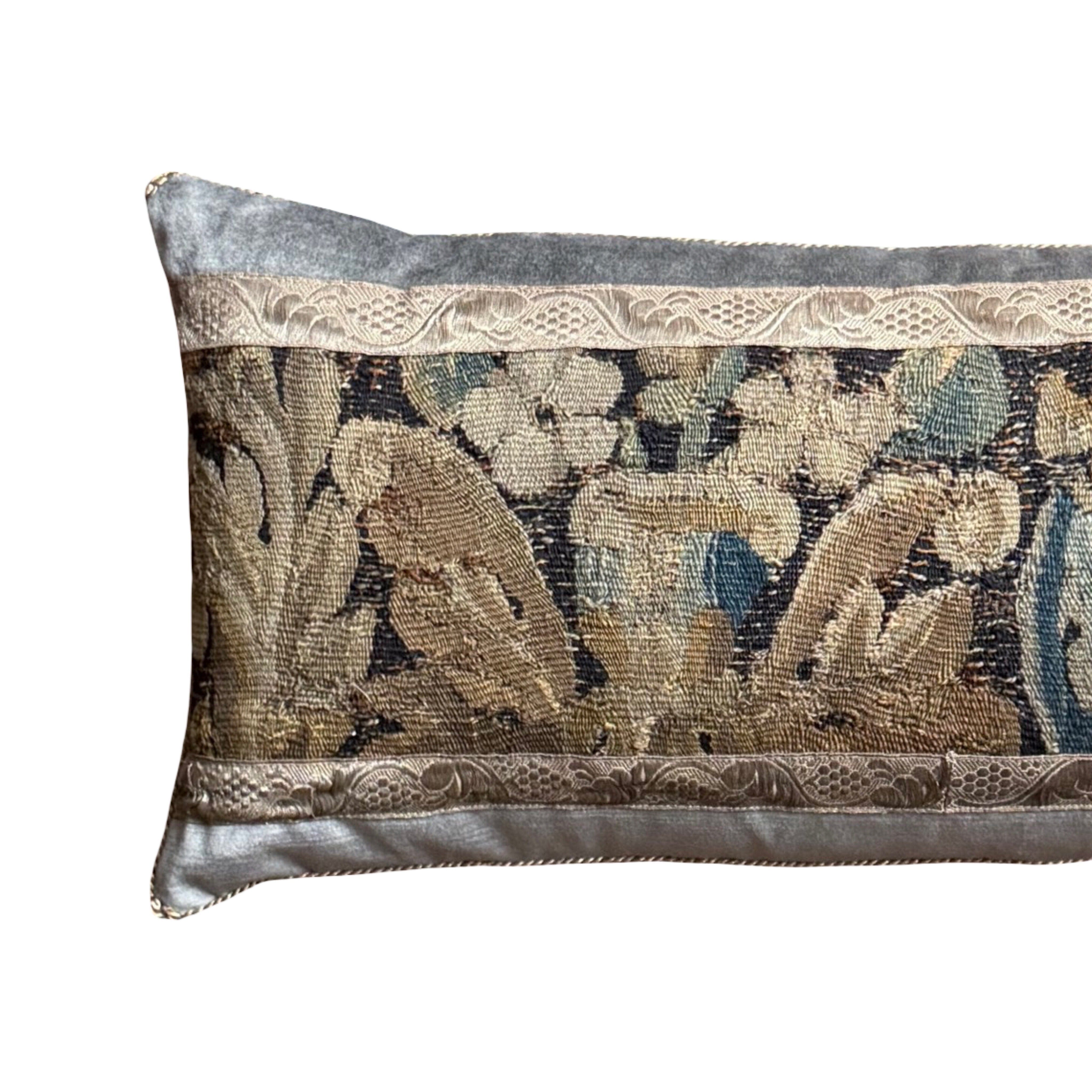 17th Century Aubusson Tapestry Fragment (#T010426 | 13 x 30") New Pillows B. Viz Design 