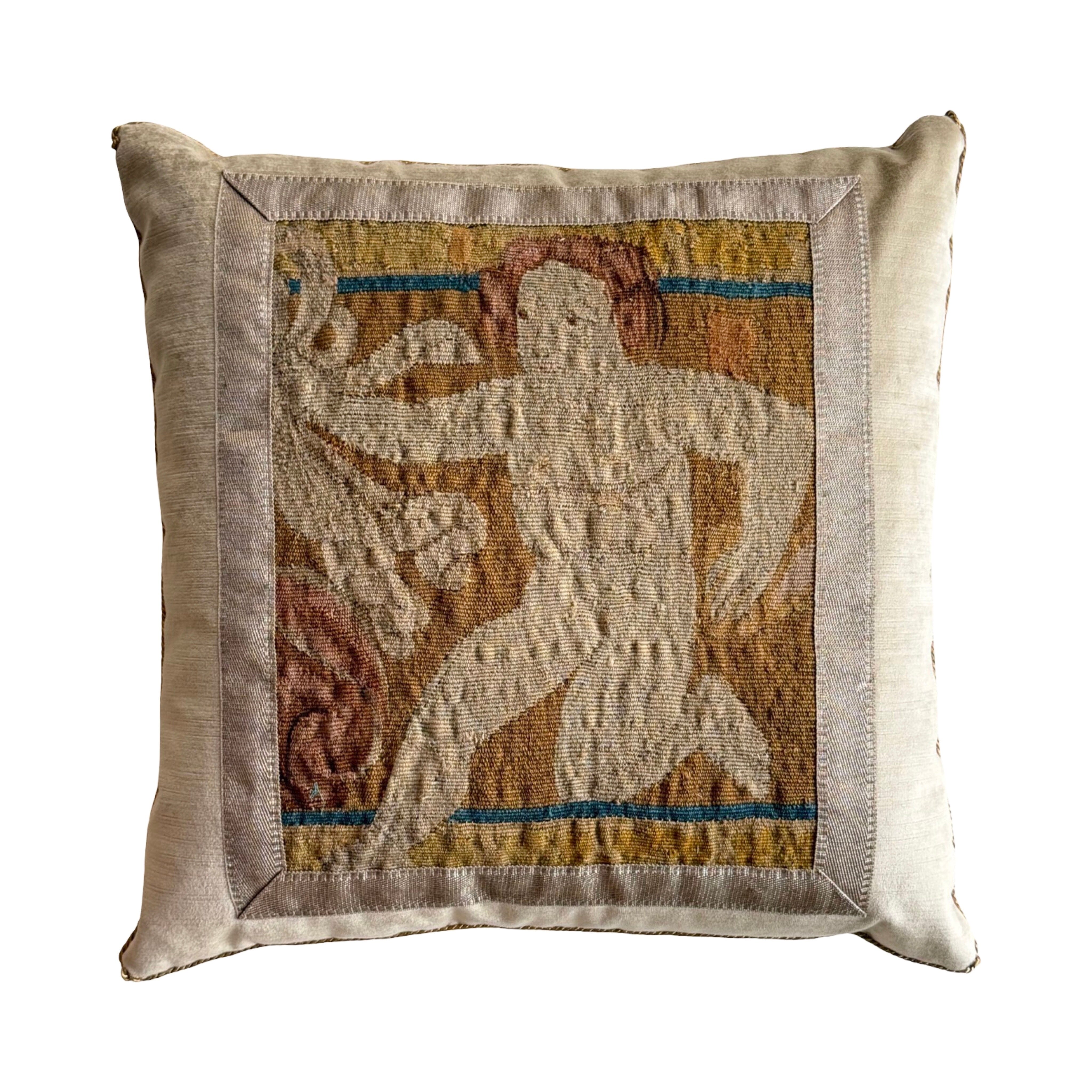 18th Century Tapestry Fragment on Taupe Velvet (#T011026A&B | 21 x 21") New Pillows B. Viz Design 