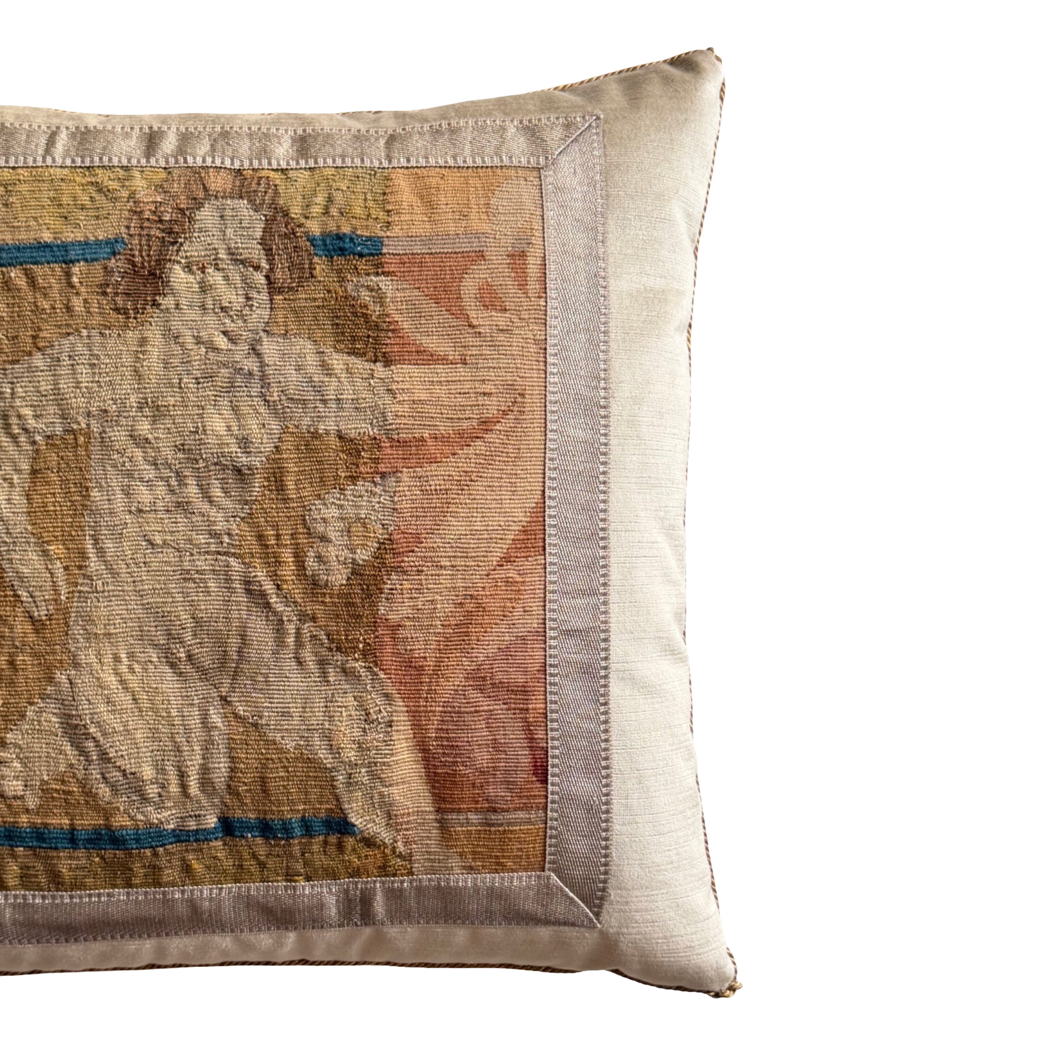 18th Century Tapestry Fragment on Taupe Velvet (#T011026A&B | 21 x 21") New Pillows B. Viz Design 