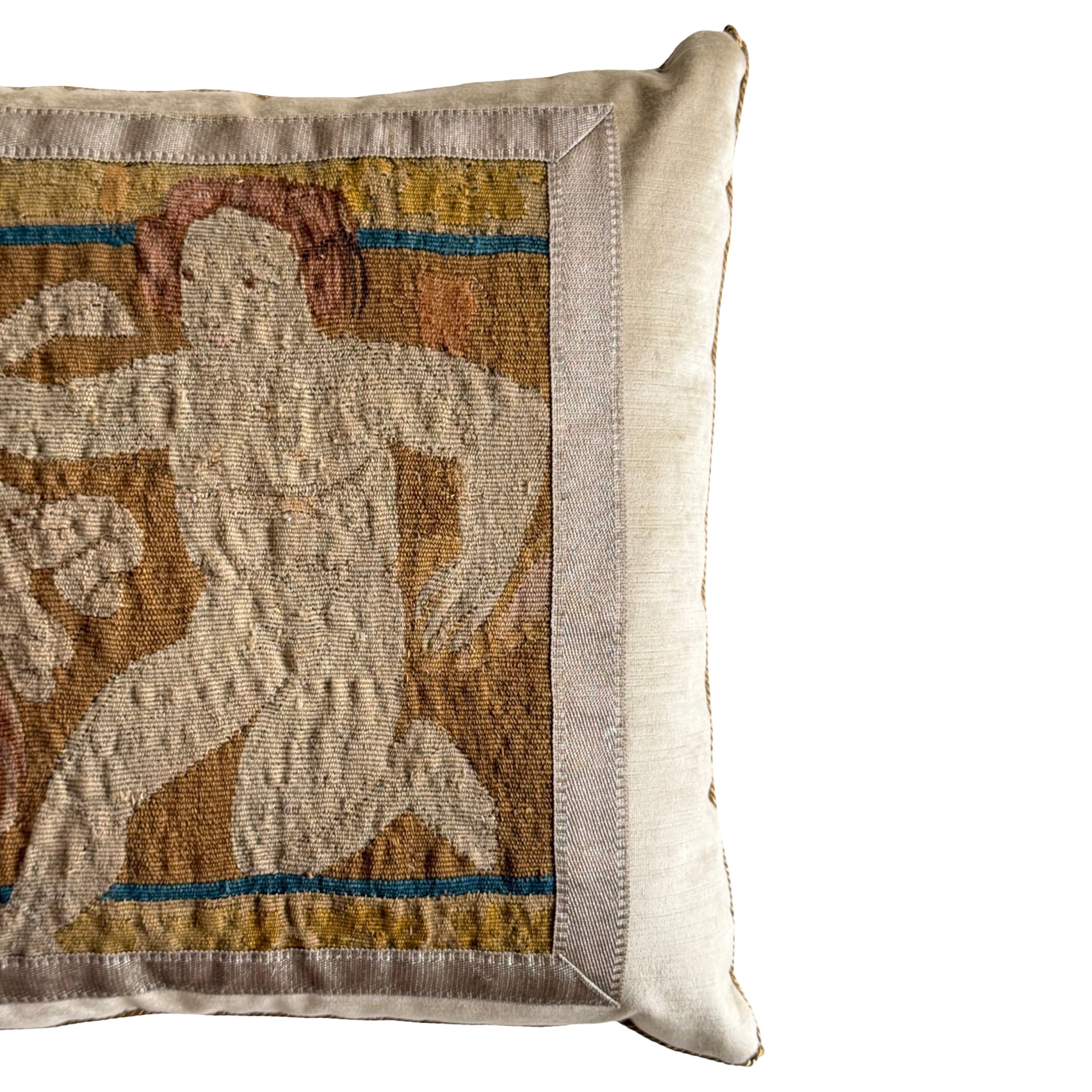 18th Century Tapestry Fragment on Taupe Velvet (#T011026A&B | 21 x 21") New Pillows B. Viz Design 