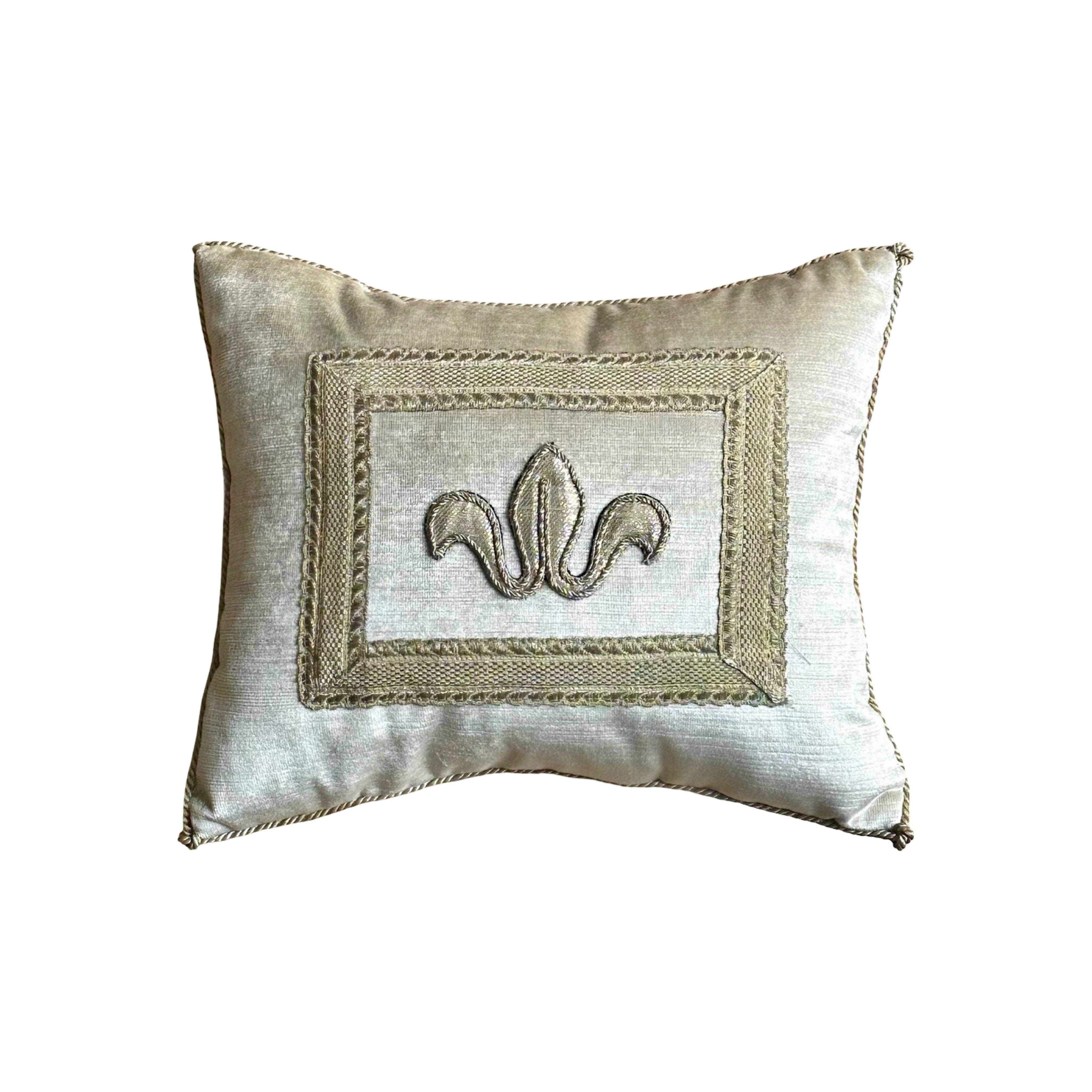 1920's European Silver Metallic Embroidered Applique (#E041325 | 11.5 x 14") New Pillows B. Viz Design 