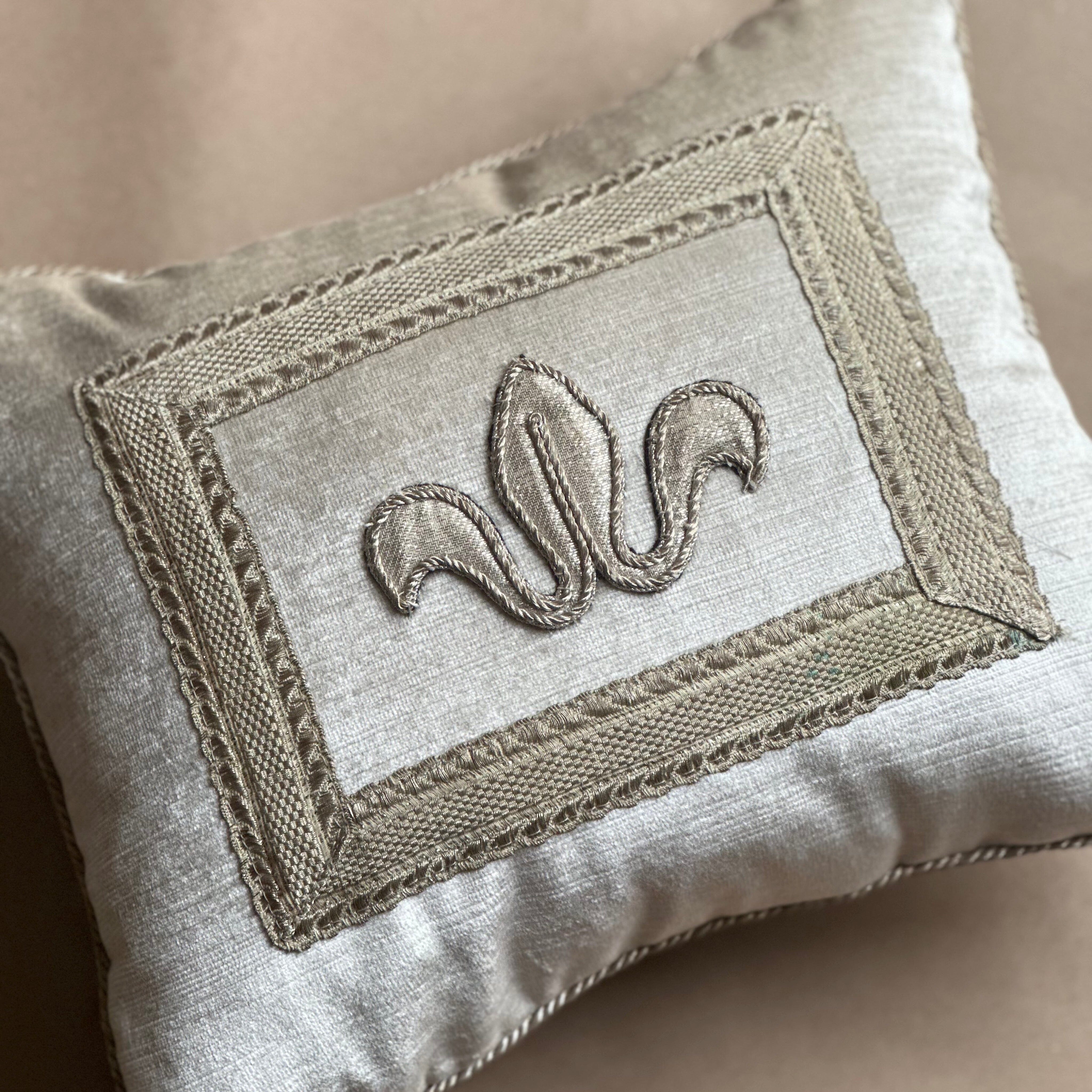 1920's European Silver Metallic Embroidered Applique (#E041325 | 11.5 x 14") New Pillows B. Viz Design 