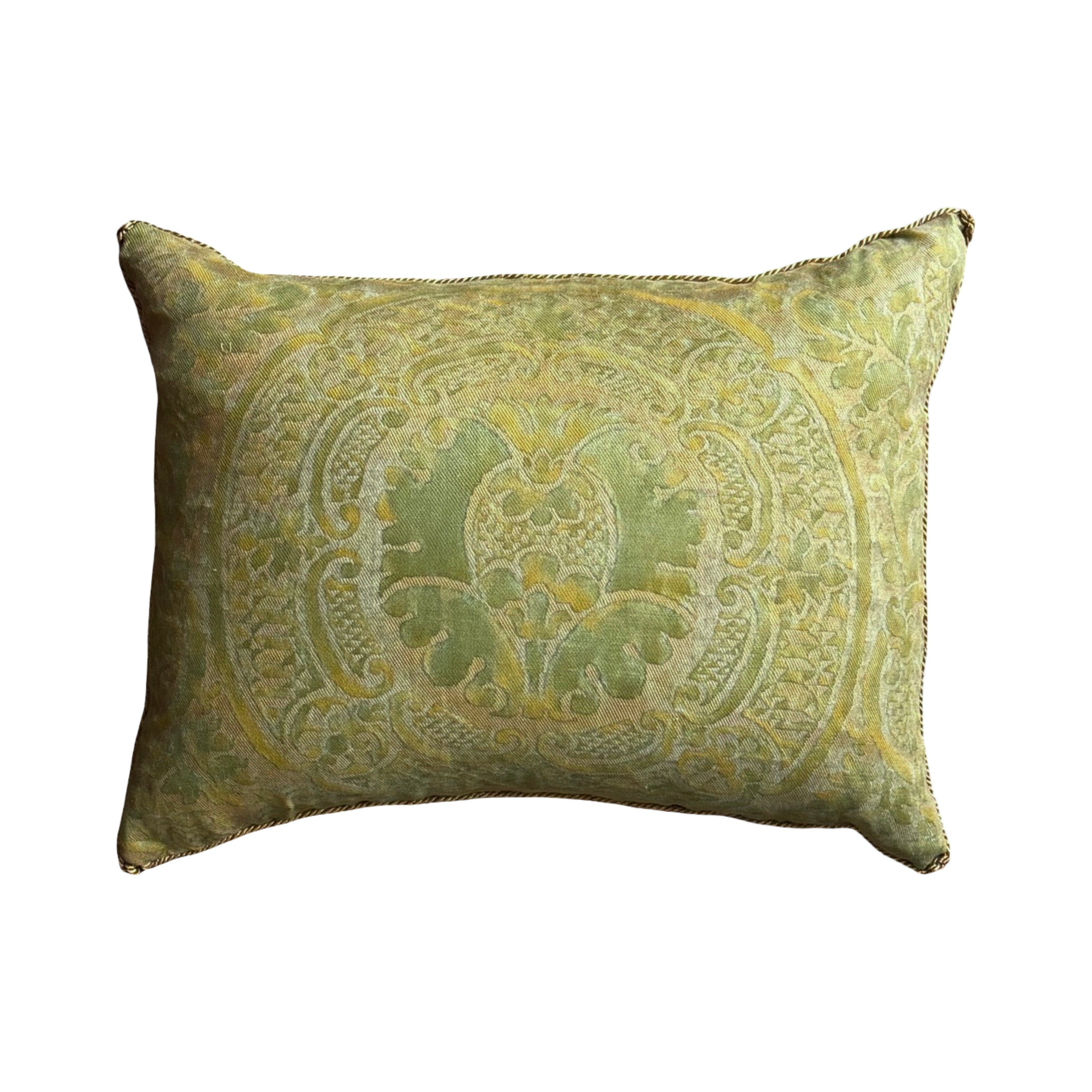 1950s Orsini Fortuny Backed with Pale Chartreuse Velvet (#F032126A&B | 15 x 20") New Pillows B. Viz Design 