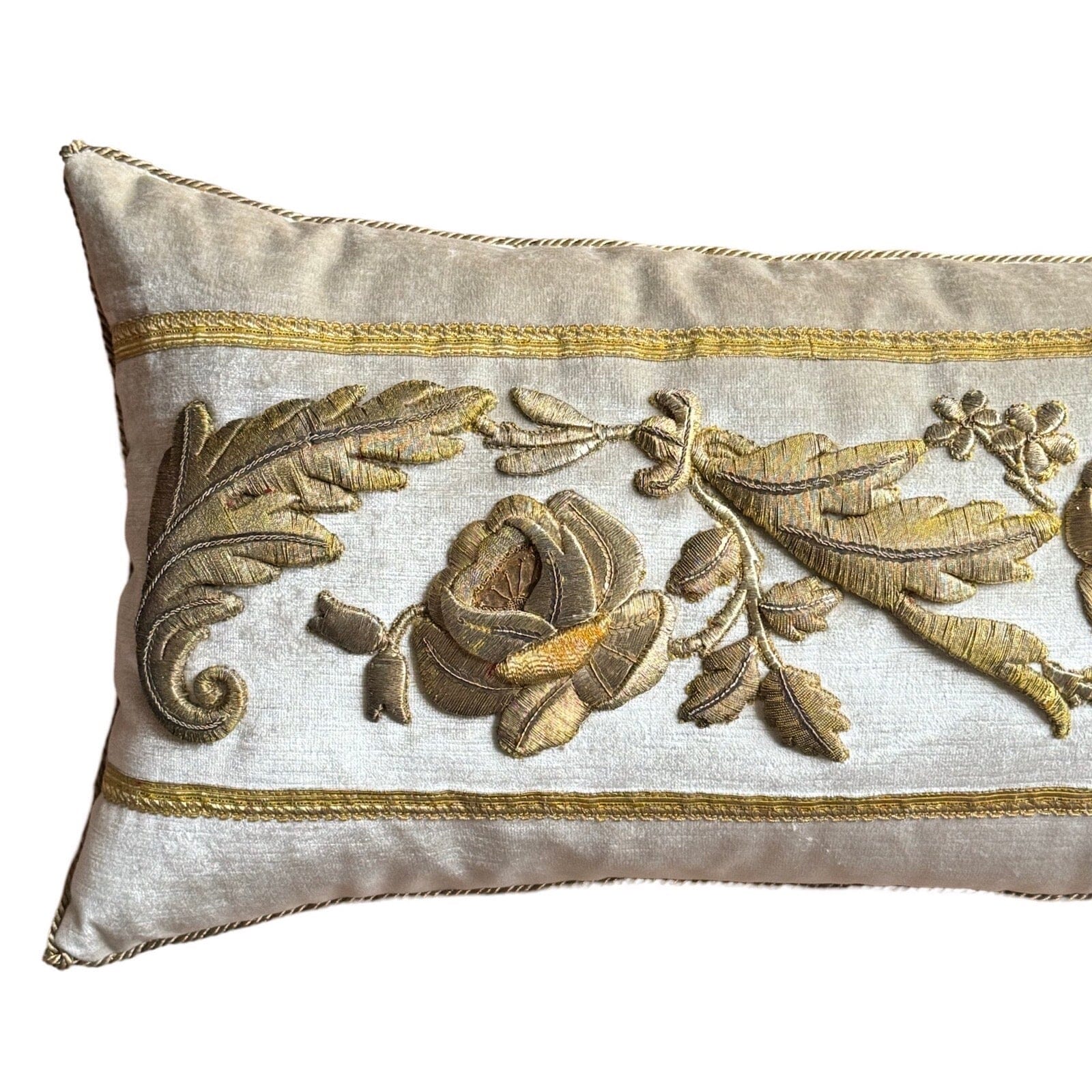 19th C. Antique European Raised Gold Metallic Embroidery (#E052724 | 13 x 30") New Pillows B. Viz Design 