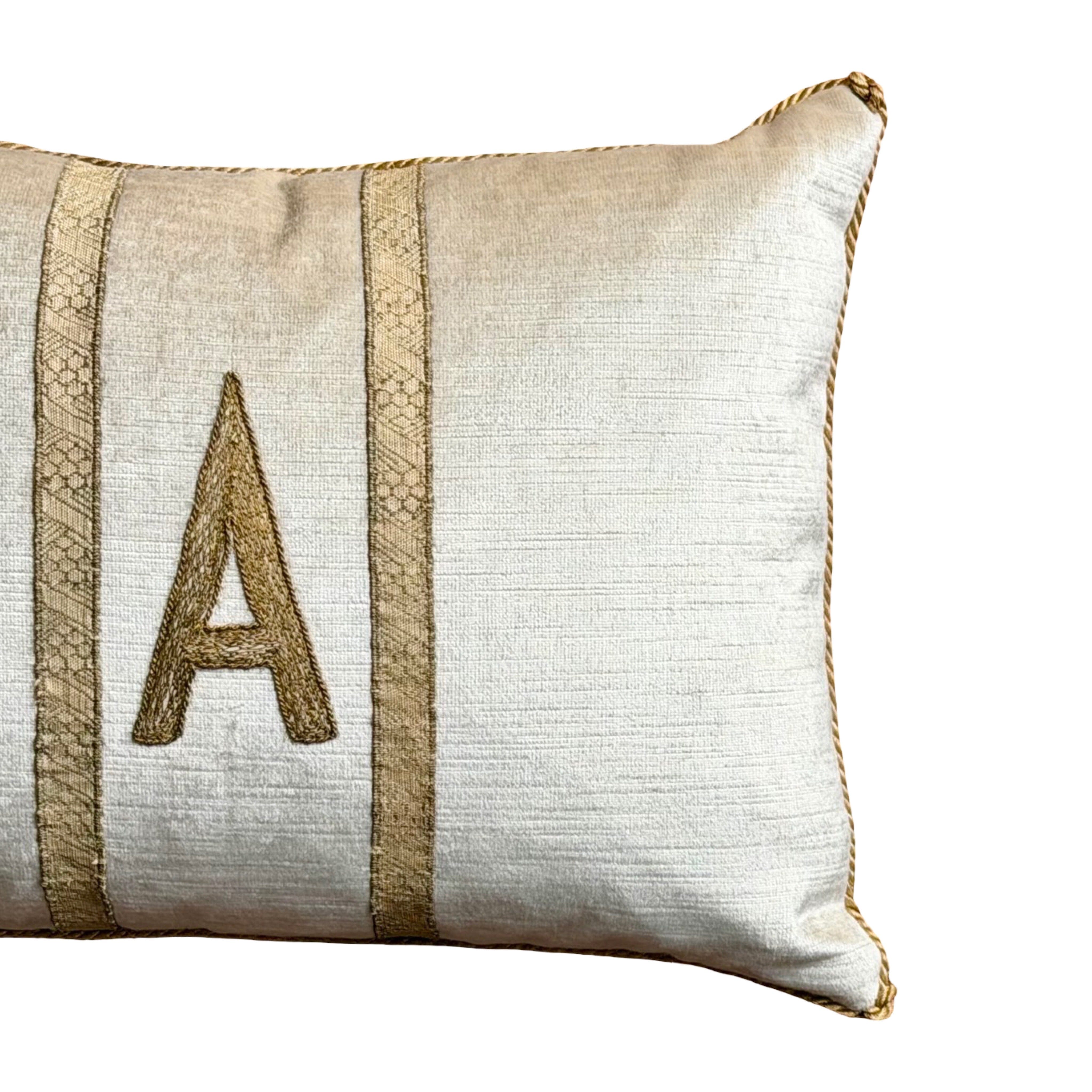 "A" Initial Pillow (#A071825) 11 x15" New Pillows B. Viz Design 