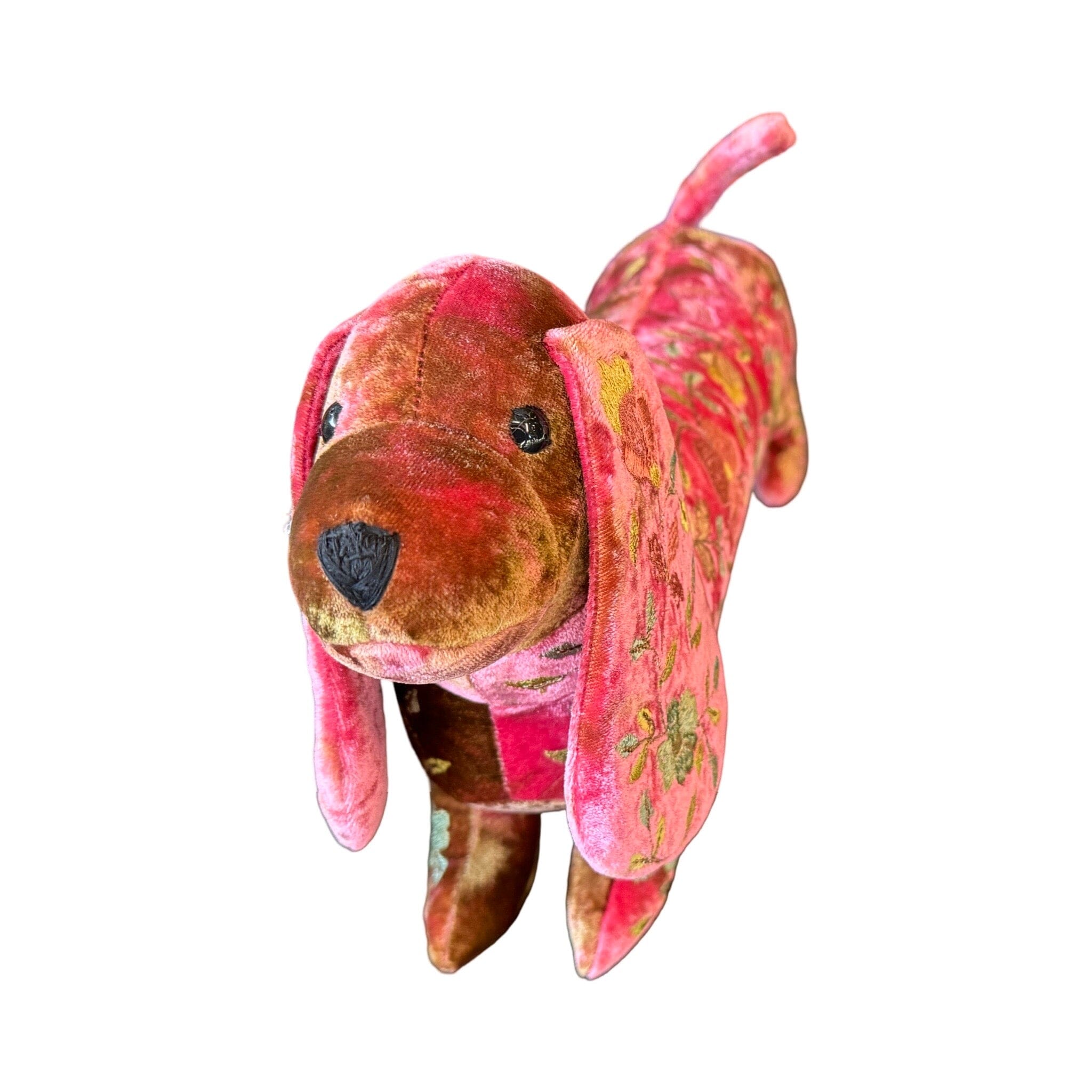 ABBY Hand Embroidered Silk Velvet Shaded Pink Dachshund Objet d'Art Anke Drechsel 