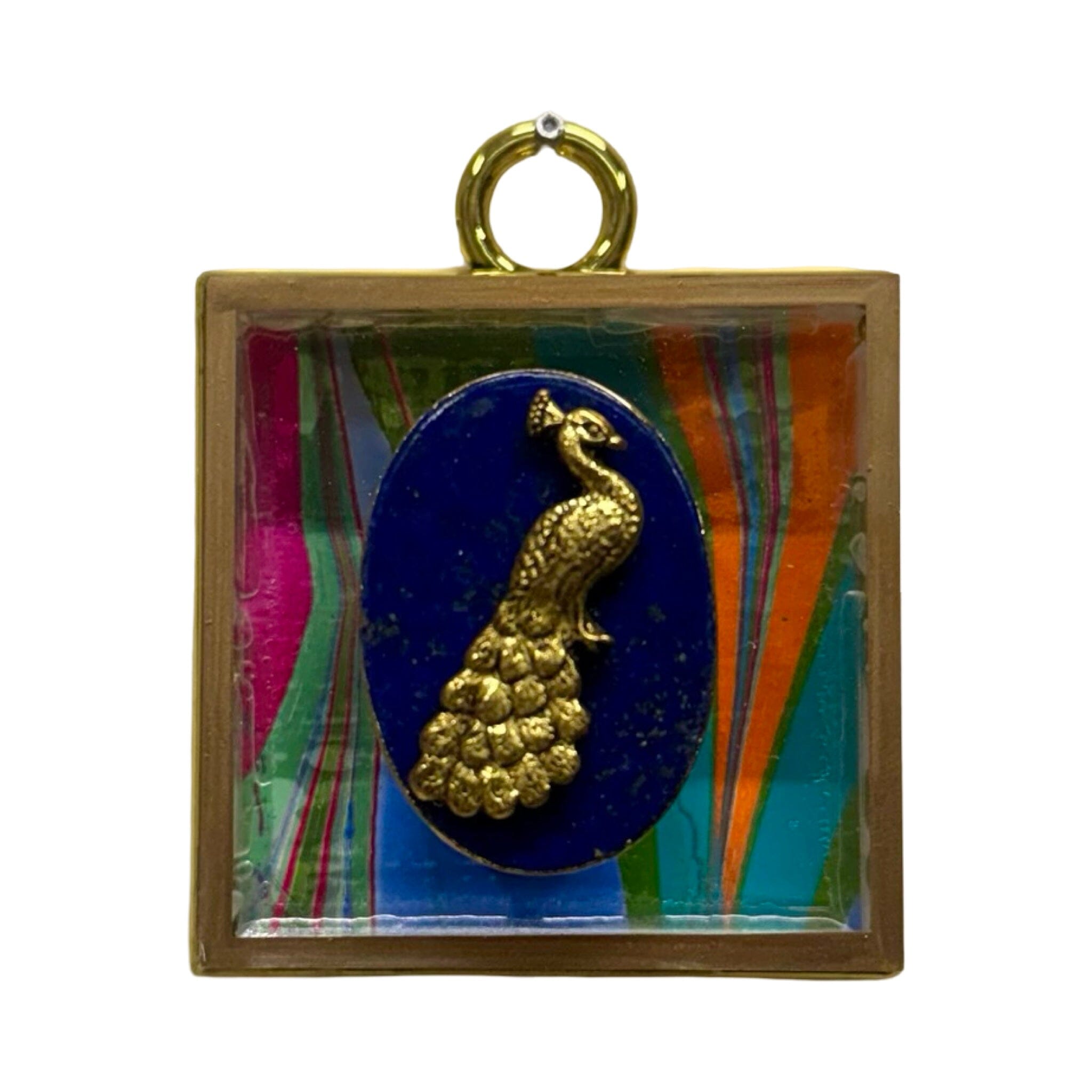 Acrylic Frame with Peacock on Lapis / Slight Imperfections (#10782 | 2" x 1") Objet d'Art Museum Bees 