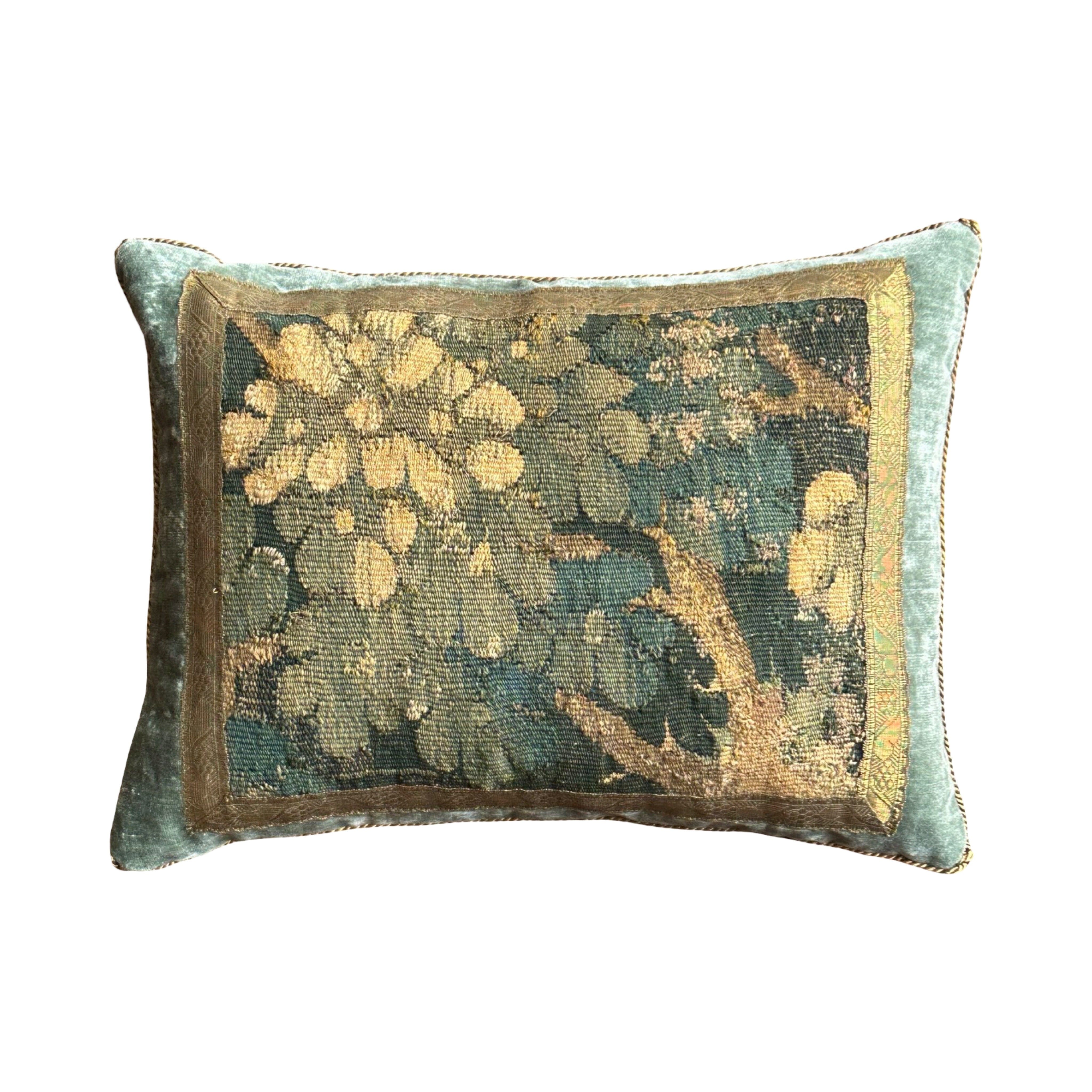 Antique 17th Century Verdure Tapestry Fragment (#T040825A | 14 x 18.5") New Pillows B. Viz Design 