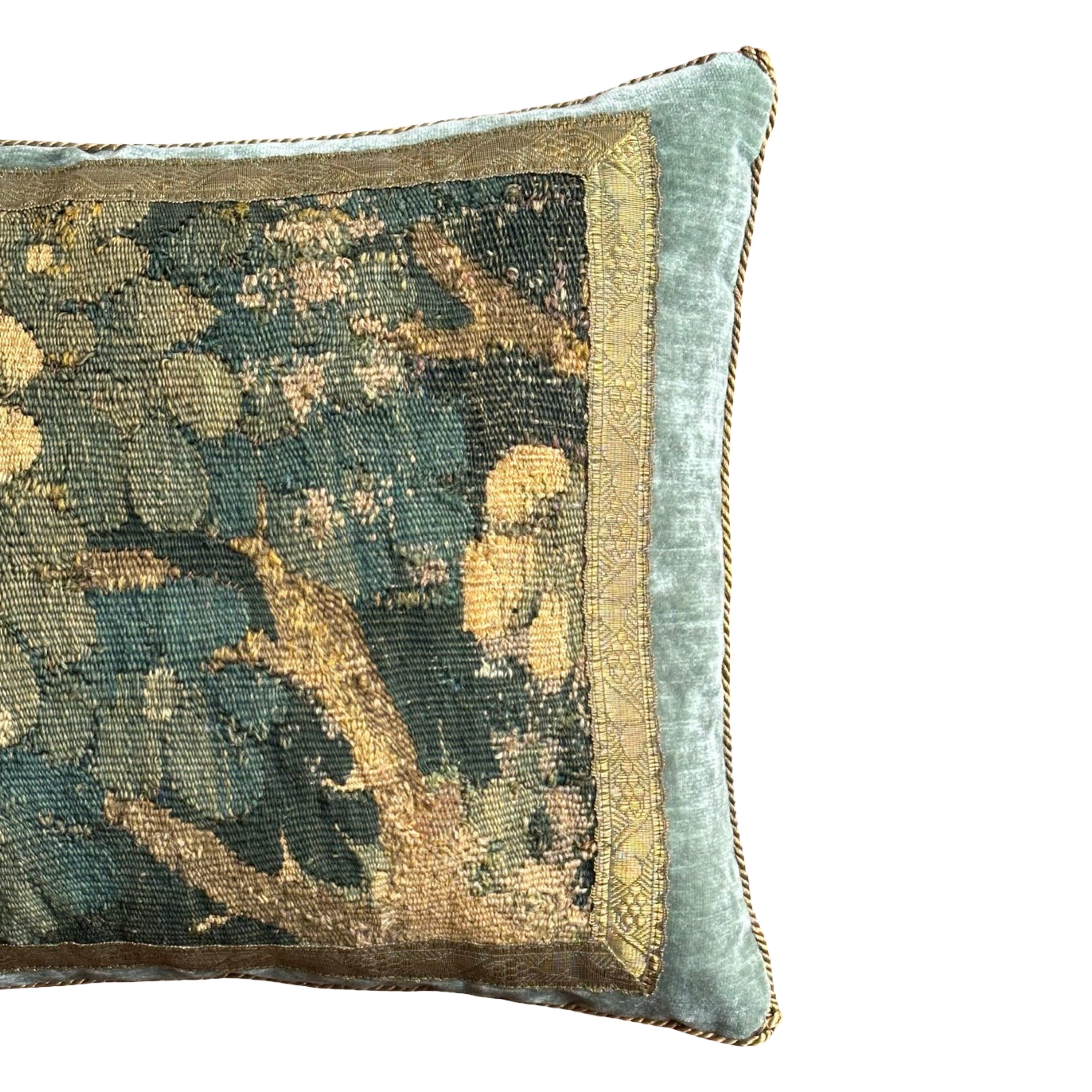 Antique 17th Century Verdure Tapestry Fragment (#T040825A | 14 x 18.5") New Pillows B. Viz Design 