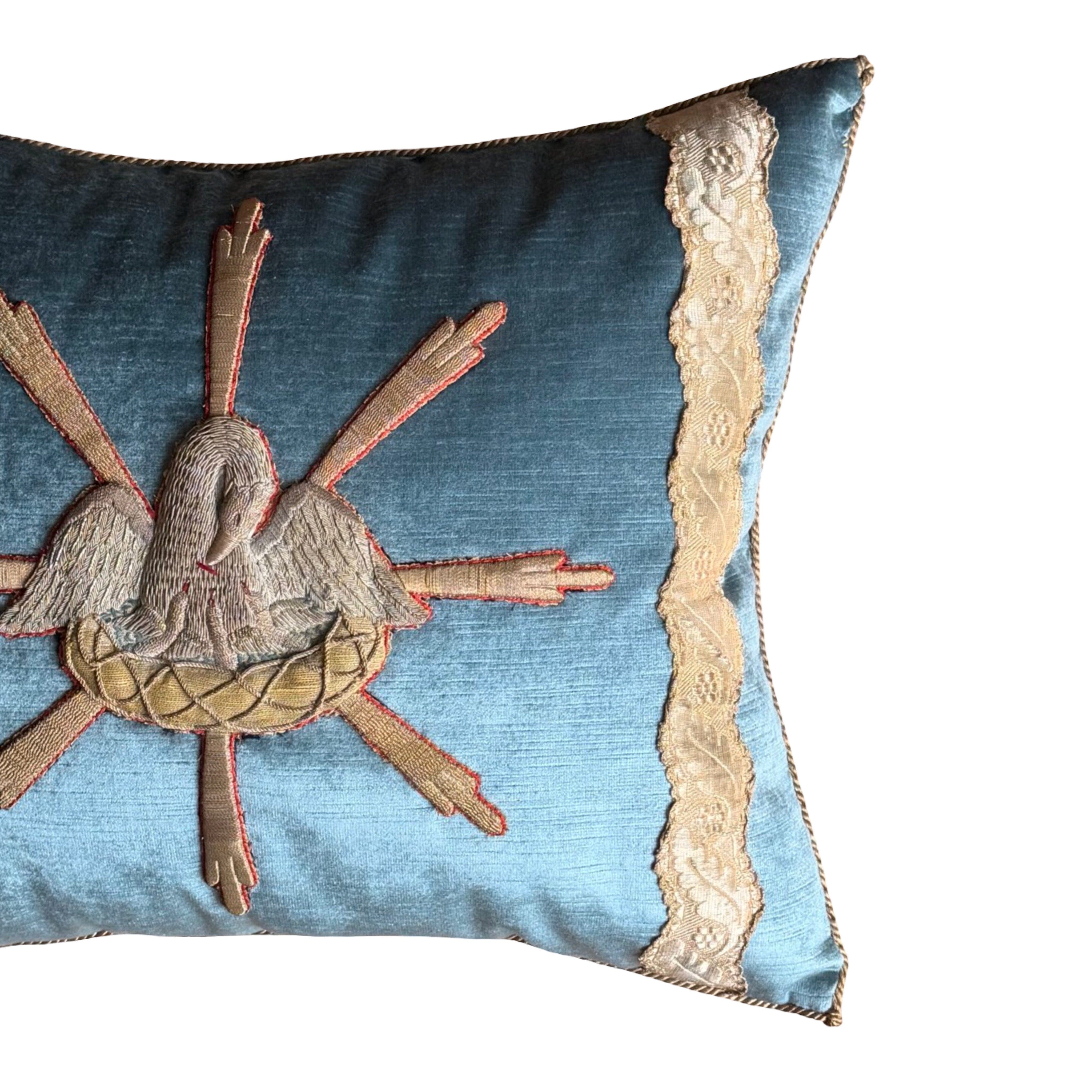 Antique Ecclesiastic Pelican in Her Piety Embroidery (#A030326 | 16.5 x 20") New Pillows B. Viz Design 