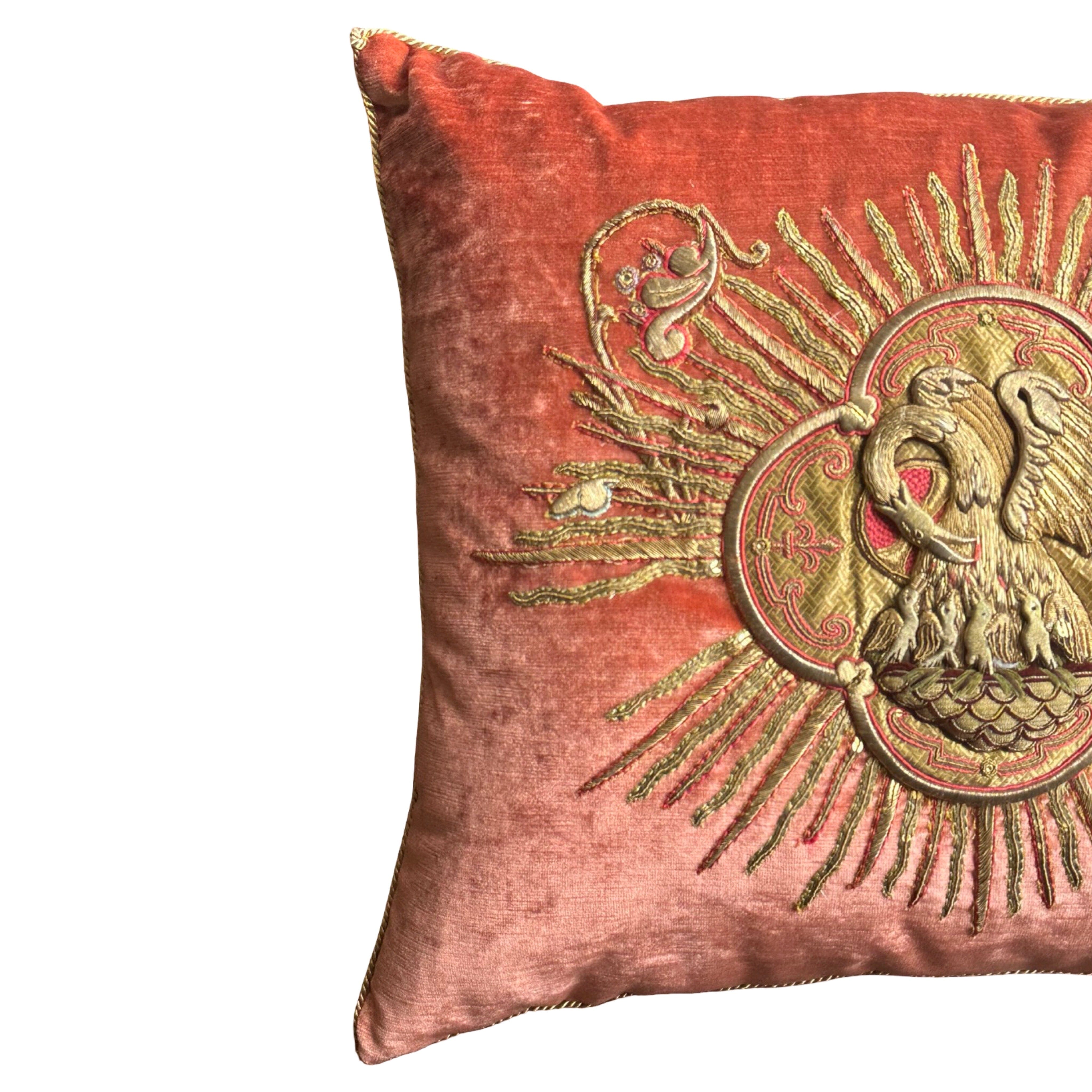 Antique Ecclesiastic Pelican in Her Piety Embroidery (#E062725 | 19 x 22") New Pillows B. Viz Design 