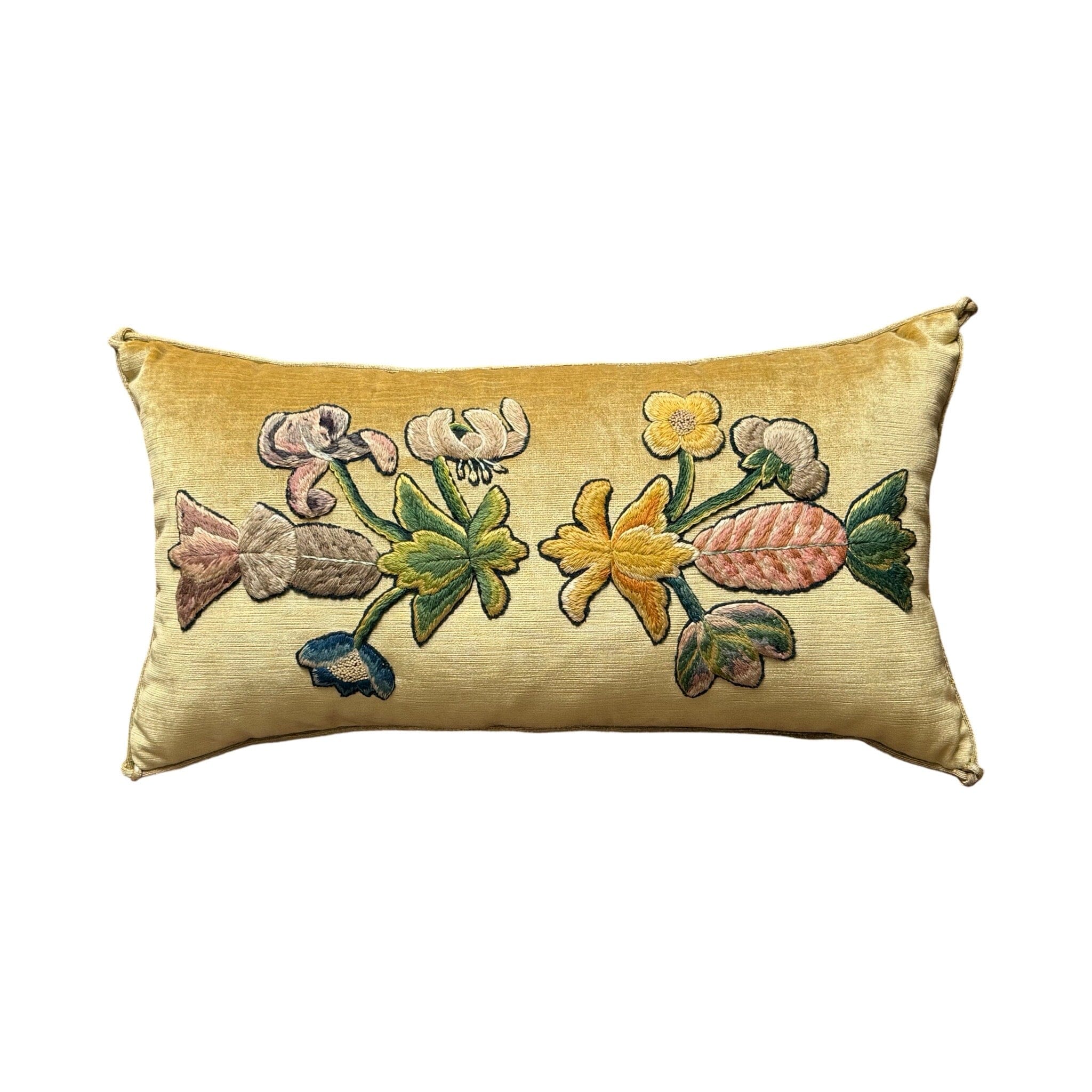 Antique English Crewel Embroidery (#E061624 | 12 1/2 x 23") New Pillows B. Viz Design 