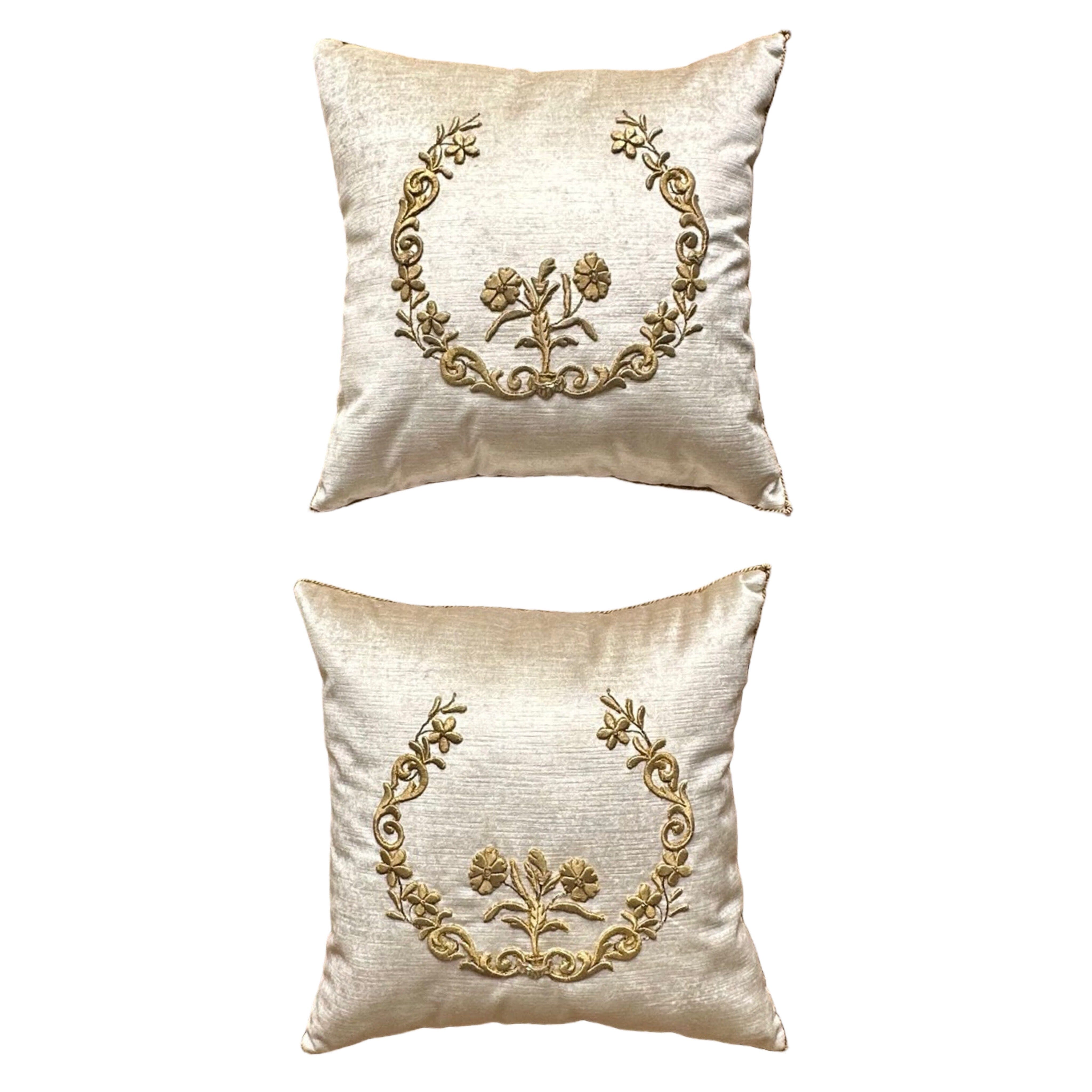 Antique European Metallic Gold Wreath Embroidery (E032425A&B| 18 x 18") New Pillows B. Viz Design 