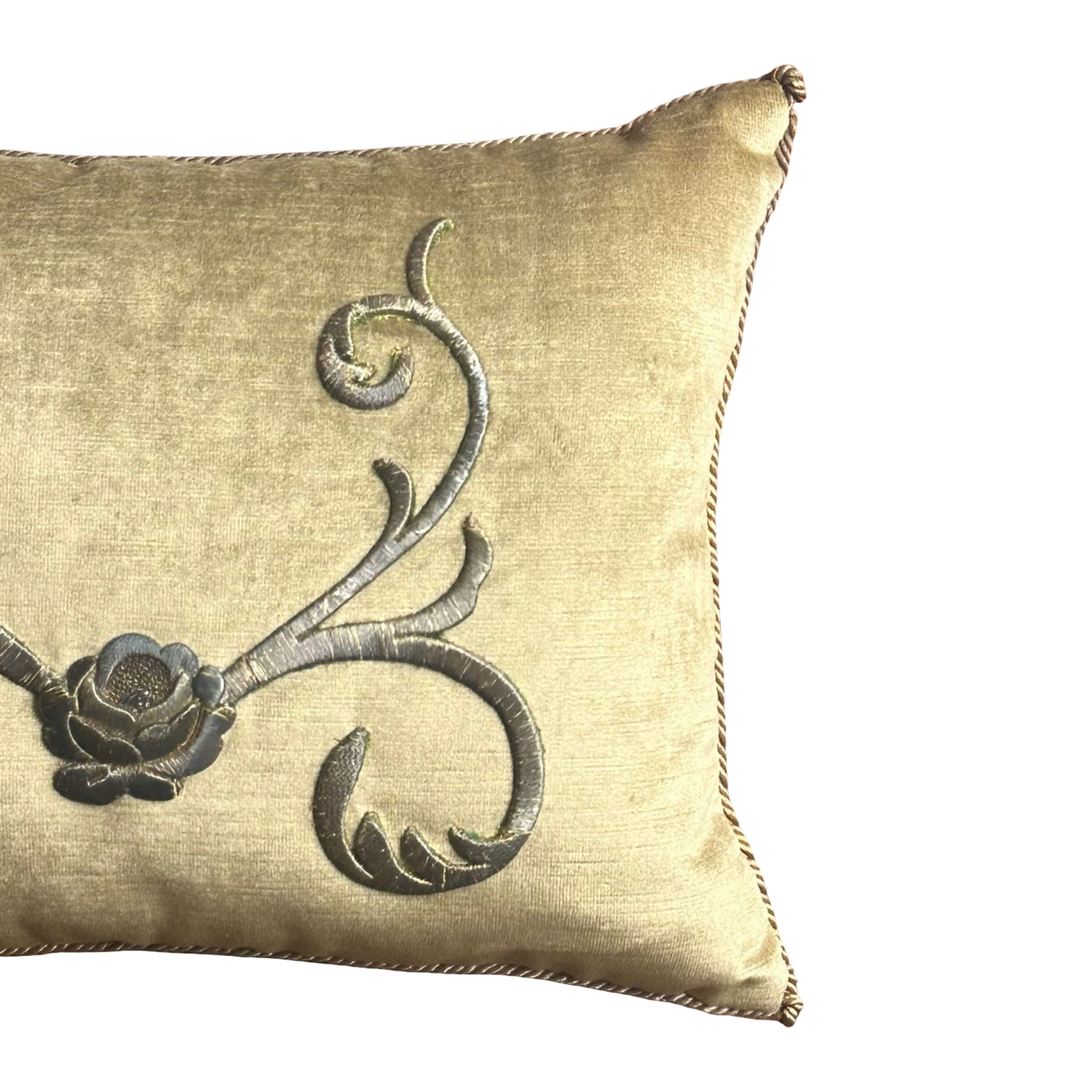 Antique European Raised Bronze Metallic Embroidery (#E041225 | 12.5 x 16.5") New Pillows B. Viz Design 