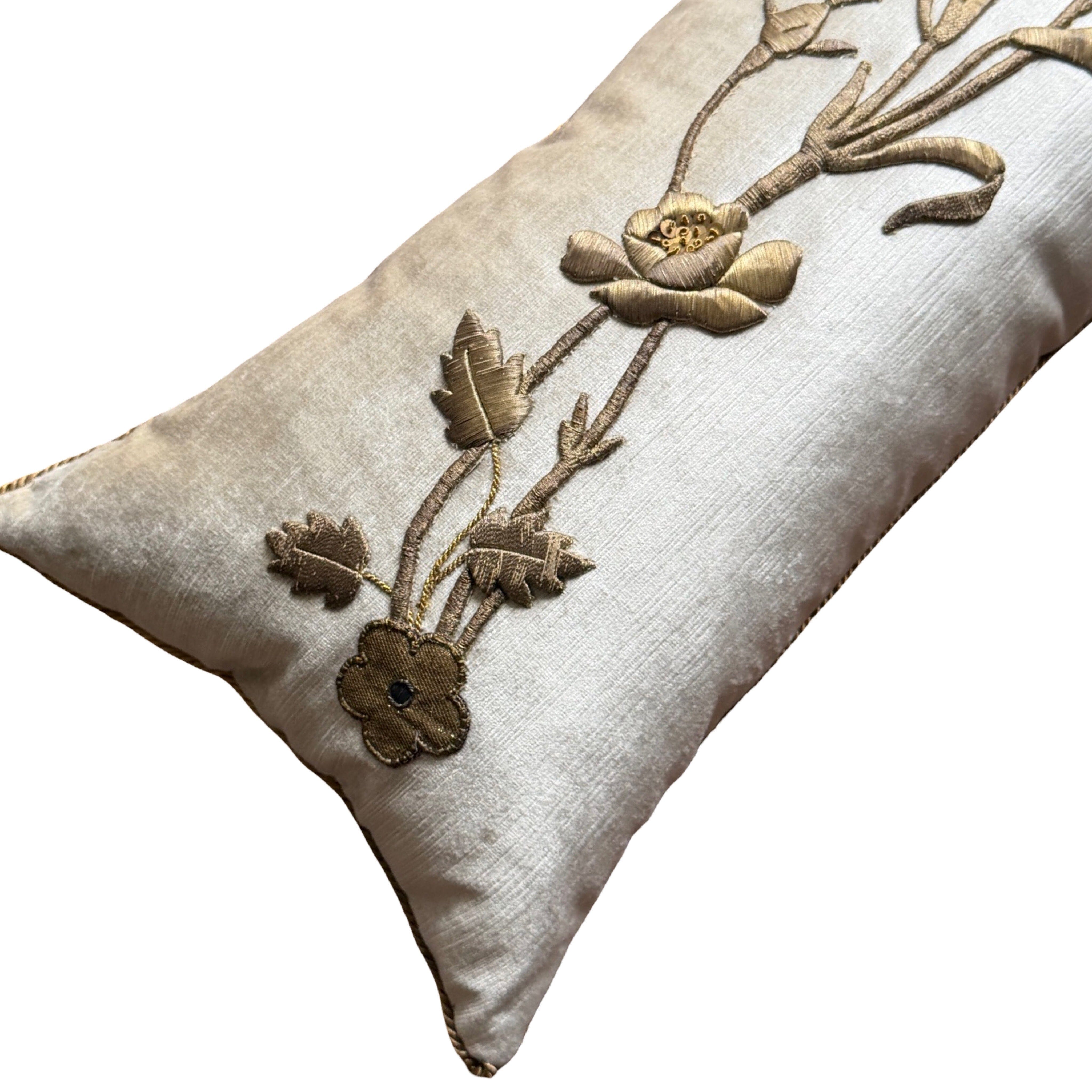 Antique European Raised Champagne Gold Embroidery (#E043025 | 12 x23") New Pillows B. Viz Design 