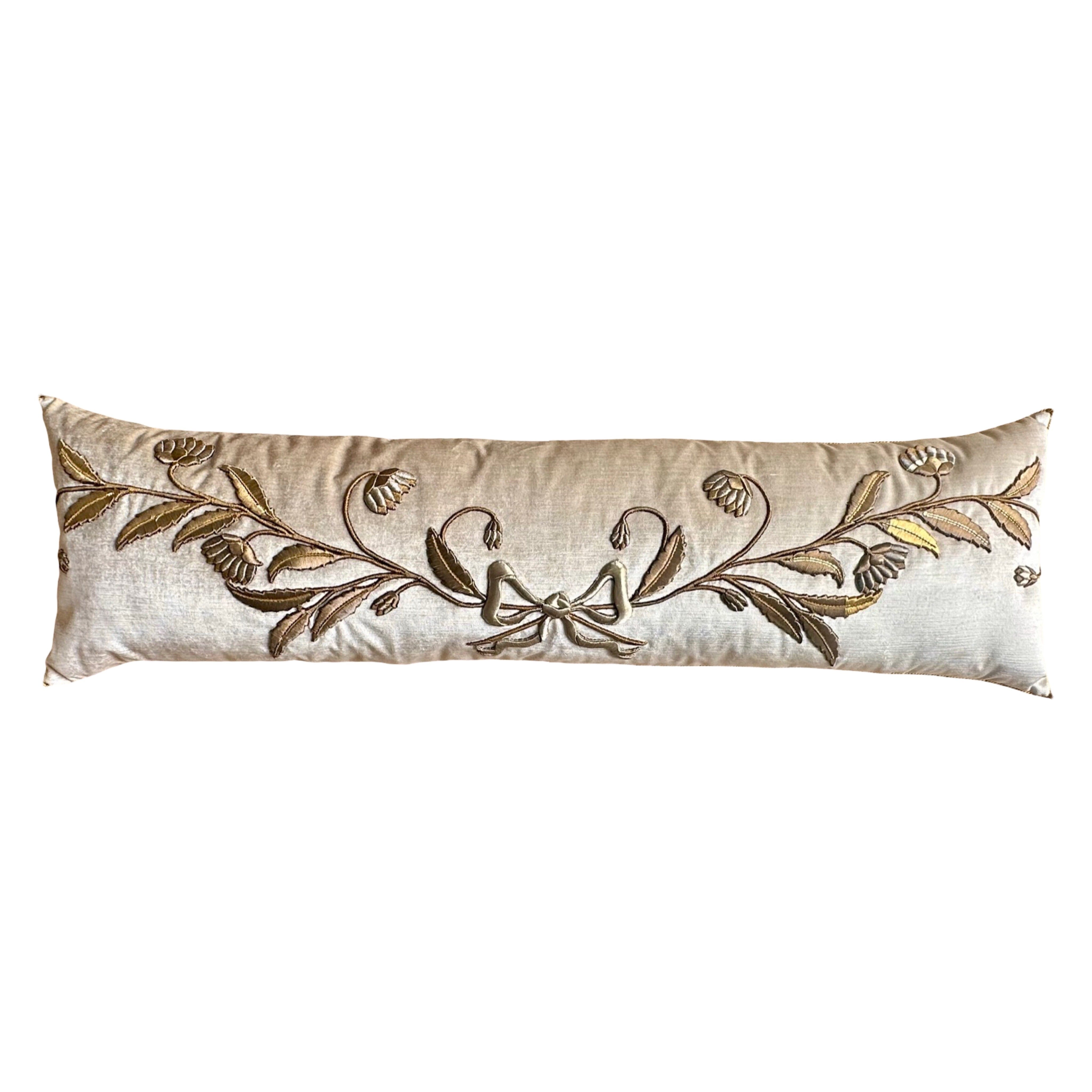 Antique European Raised Gold and Silver Metallic Embroidery (#E032225 | 16 x 53.5") New Pillows B. Viz Design 