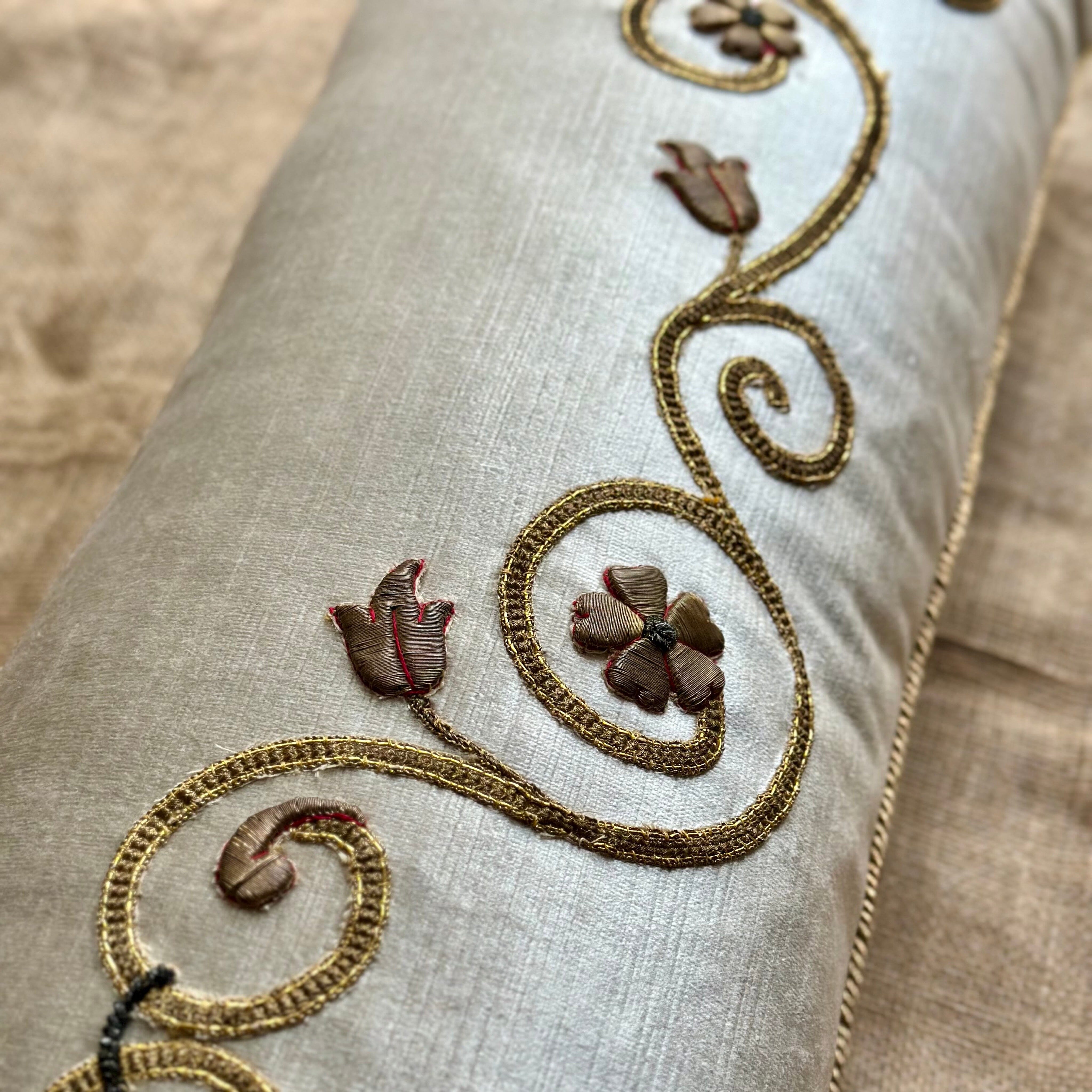 Antique European Raised Gold Embroidery (#E041425 | 12 x45") New Pillows B. Viz Design 
