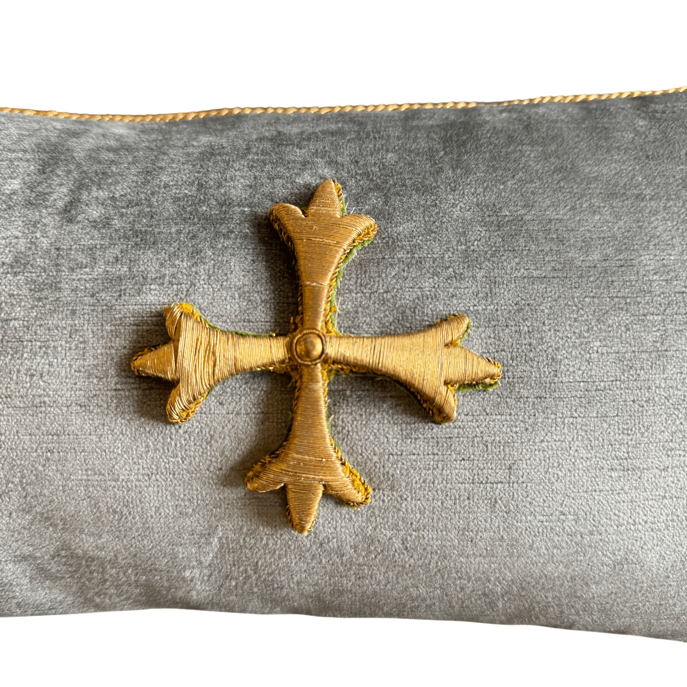 Antique European Raised Gold Metallic Cross Appliqué Pillow (#A021126 | 7 1/2 x 16") Custom Pillows B. Viz Design 