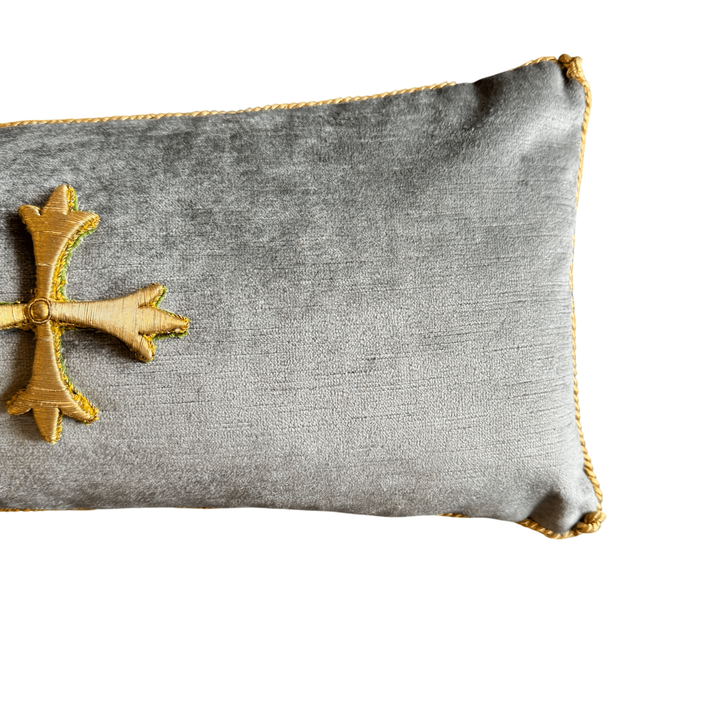 Antique European Raised Gold Metallic Cross Appliqué Pillow (#A021126 | 7 1/2 x 16") Custom Pillows B. Viz Design 