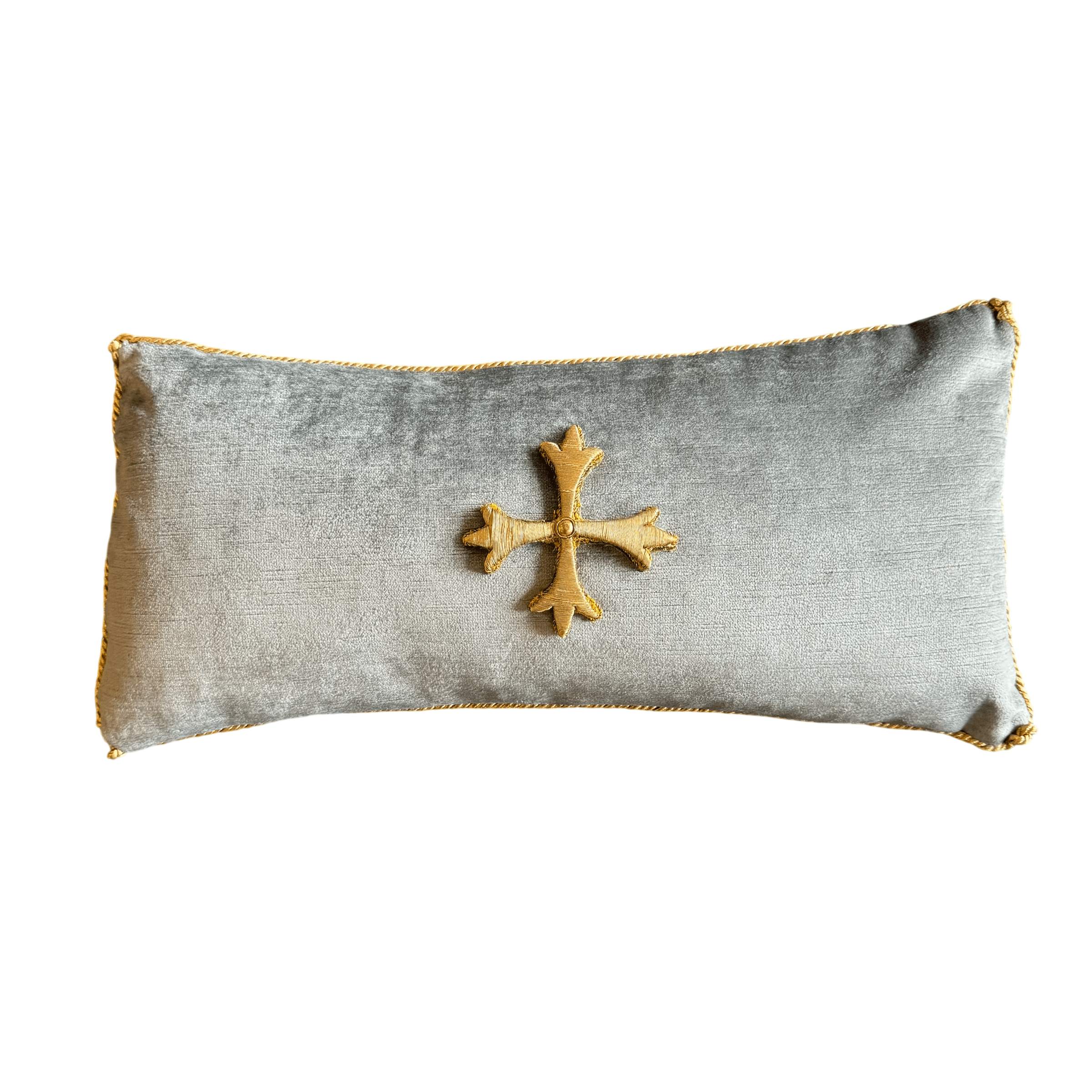 Antique European Raised Gold Metallic Cross Appliqué Pillow (#A021126 | 7 1/2 x 16") Custom Pillows B. Viz Design 