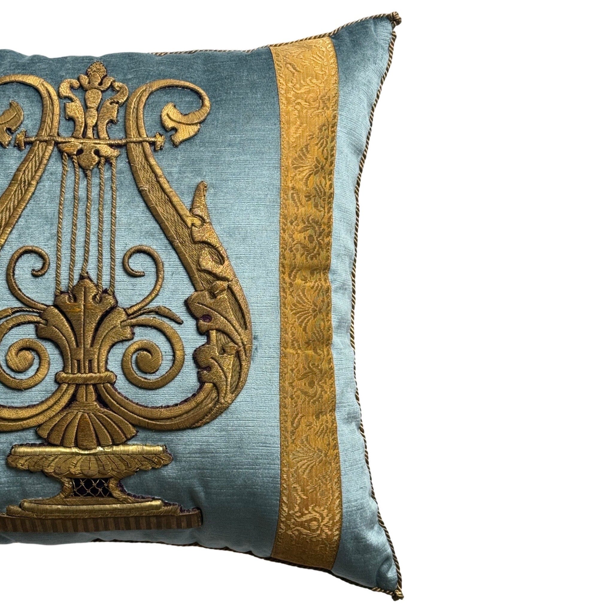 Antique European Raised Gold Metallic Embroidery (E010525 | 19.5 x 20") New Pillows B. Viz Design 